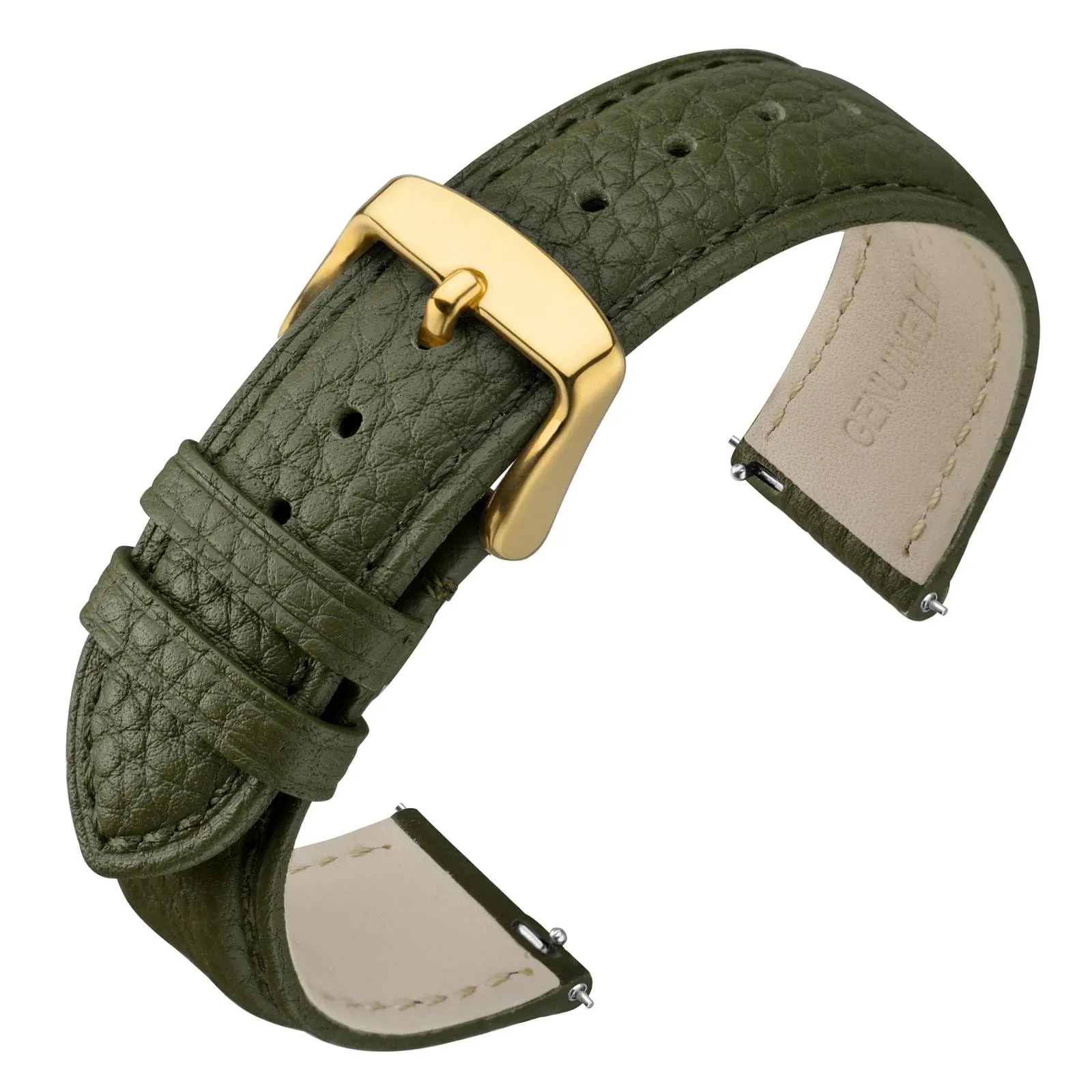 ANNEFIT Cinturino 22mm, Cinturini di Ricambio per Uomo e Donna con Fibbia Oro, Imbottito Testurizzato Pelle a Sgancio Rapido (Verde) - immagine 1