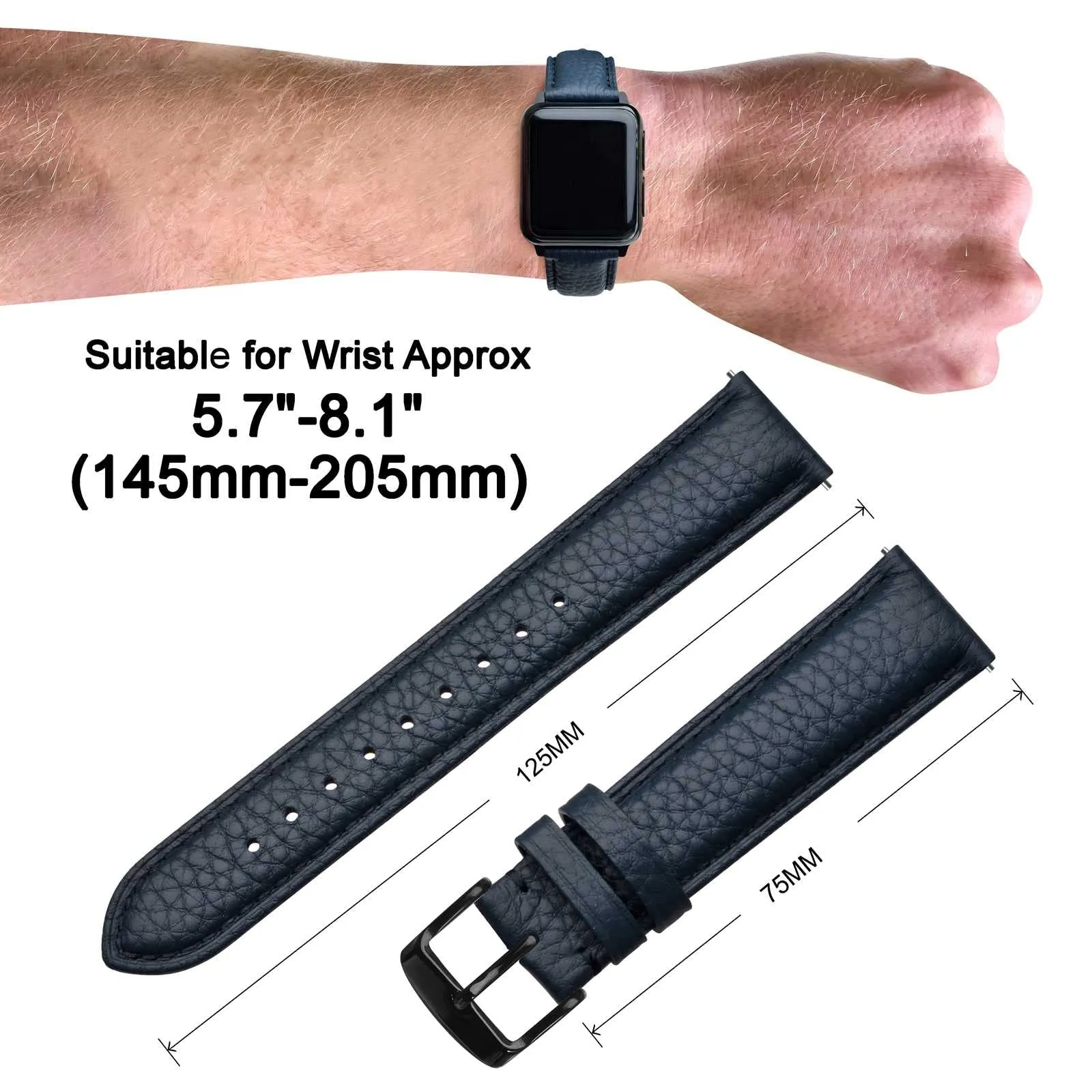 ANNEFIT Cinturino 18mm, Cinturini di Ricambio per Uomo e Donna con Fibbia Nero, Imbottito Testurizzato Pelle a Sgancio Rapido (Blu scuro) - immagine 3