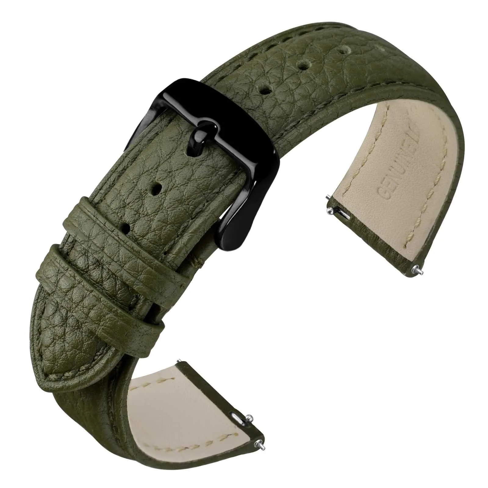 ANNEFIT Cinturino 20mm, Cinturini di Ricambio per Uomo e Donna con Fibbia Nero, Imbottito Testurizzato Pelle a Sgancio Rapido (Verde) - immagine 1