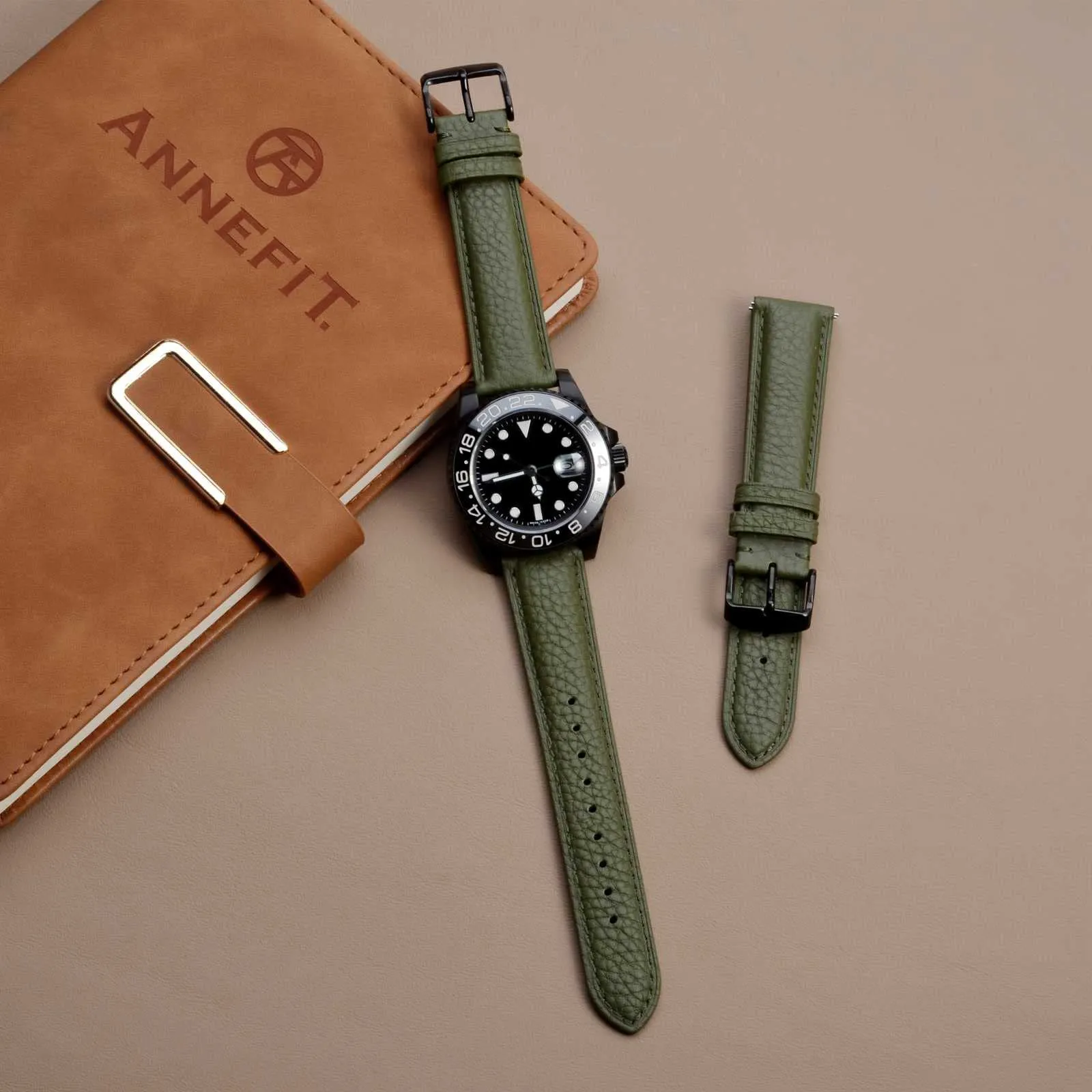 ANNEFIT Cinturino 20mm, Cinturini di Ricambio per Uomo e Donna con Fibbia Nero, Imbottito Testurizzato Pelle a Sgancio Rapido (Verde) - immagine 6