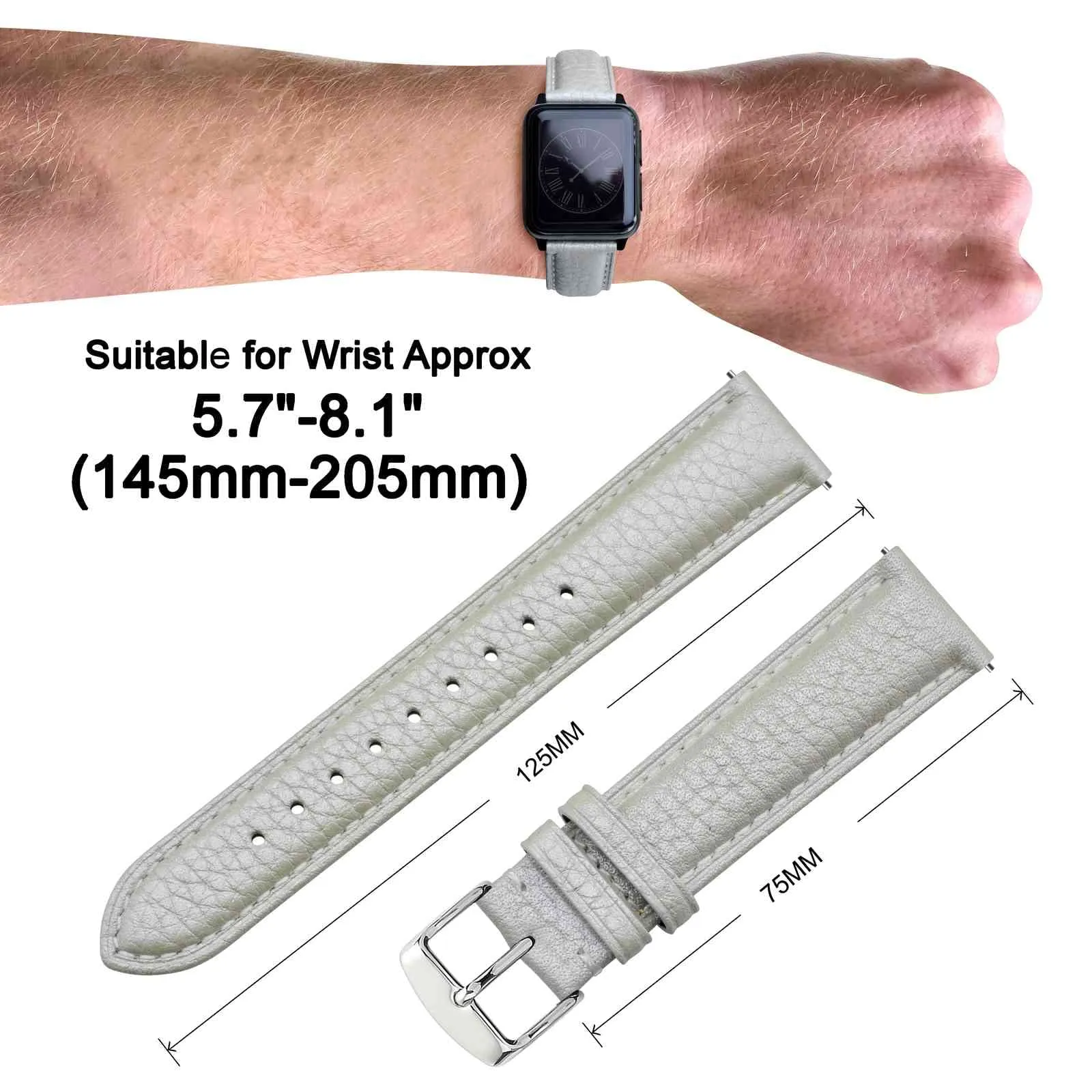 ANNEFIT Cinturino 22mm, Cinturini di Ricambio per Uomo e Donna, Imbottito Testurizzato Pelle a Sgancio Rapido (Argento) - immagine 3