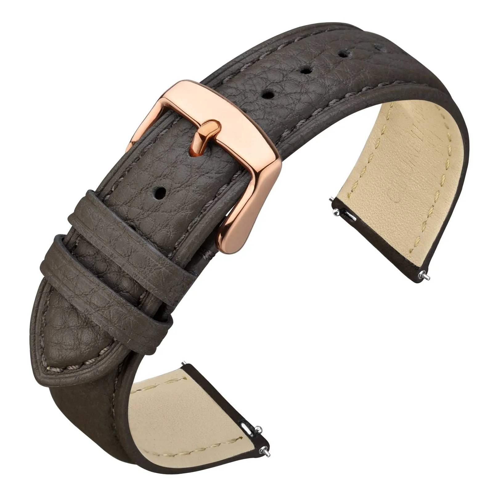 ANNEFIT Cinturino 20mm, Cinturini di Ricambio per Uomo e Donna con Fibbia Oro Rosa, Imbottito Testurizzato Pelle a Sgancio Rapido (Grigio Scuro) - immagine 1