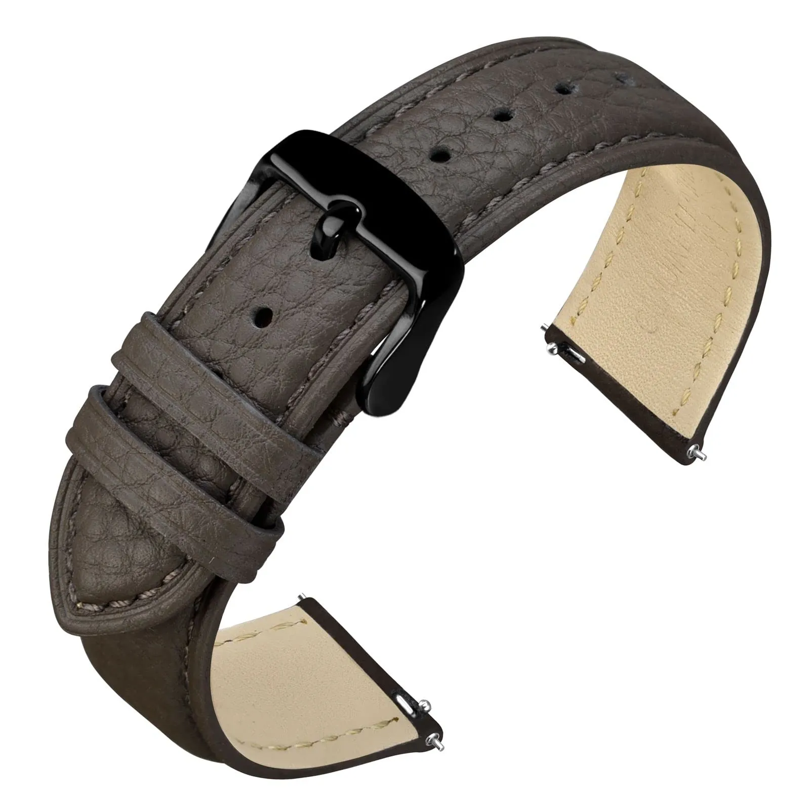 ANNEFIT Cinturino 18mm, Cinturini di Ricambio per Uomo e Donna con Fibbia Nero, Imbottito Testurizzato Pelle a Sgancio Rapido (Grigio Scuro) - immagine 1