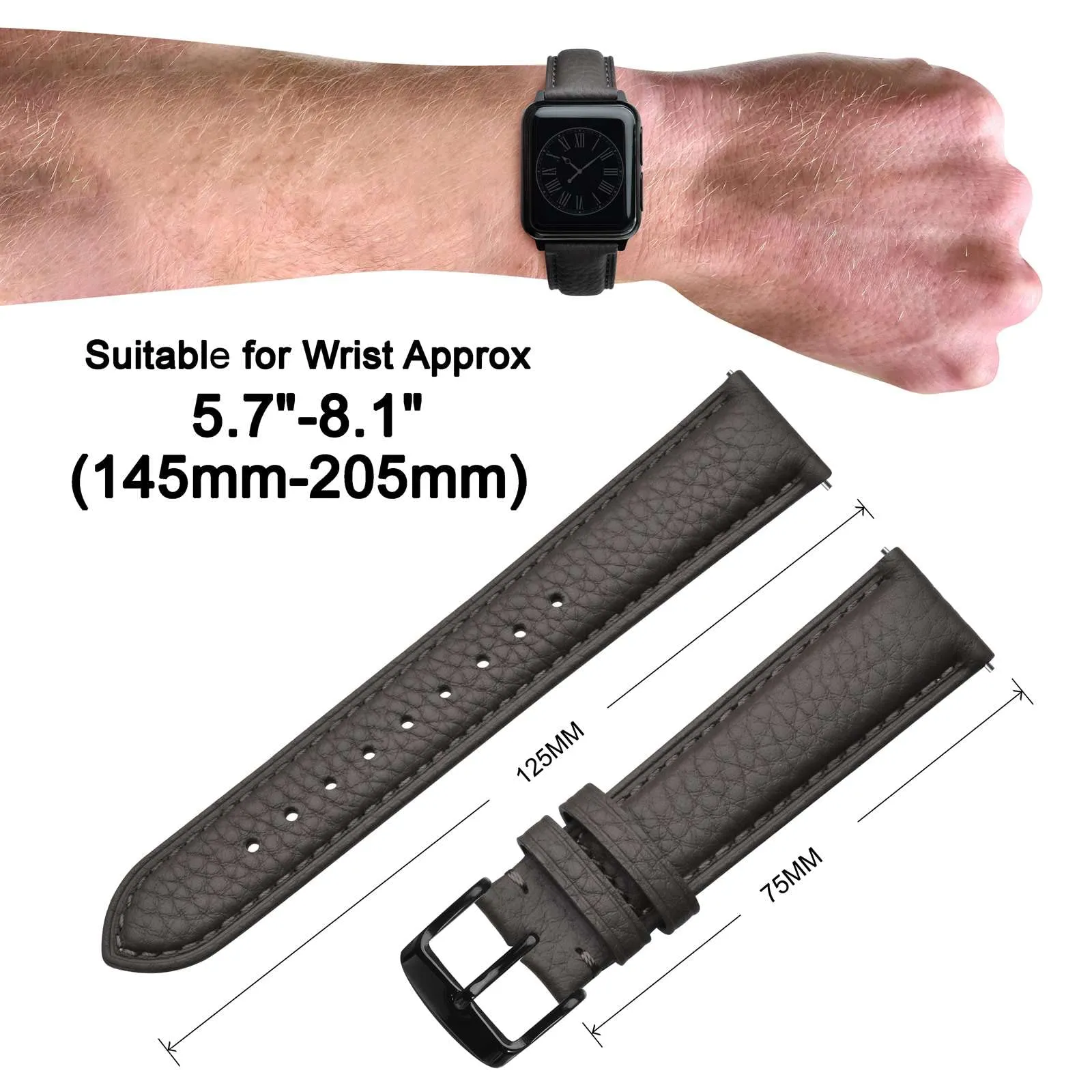 ANNEFIT Cinturino 18mm, Cinturini di Ricambio per Uomo e Donna con Fibbia Nero, Imbottito Testurizzato Pelle a Sgancio Rapido (Grigio Scuro) - immagine 3