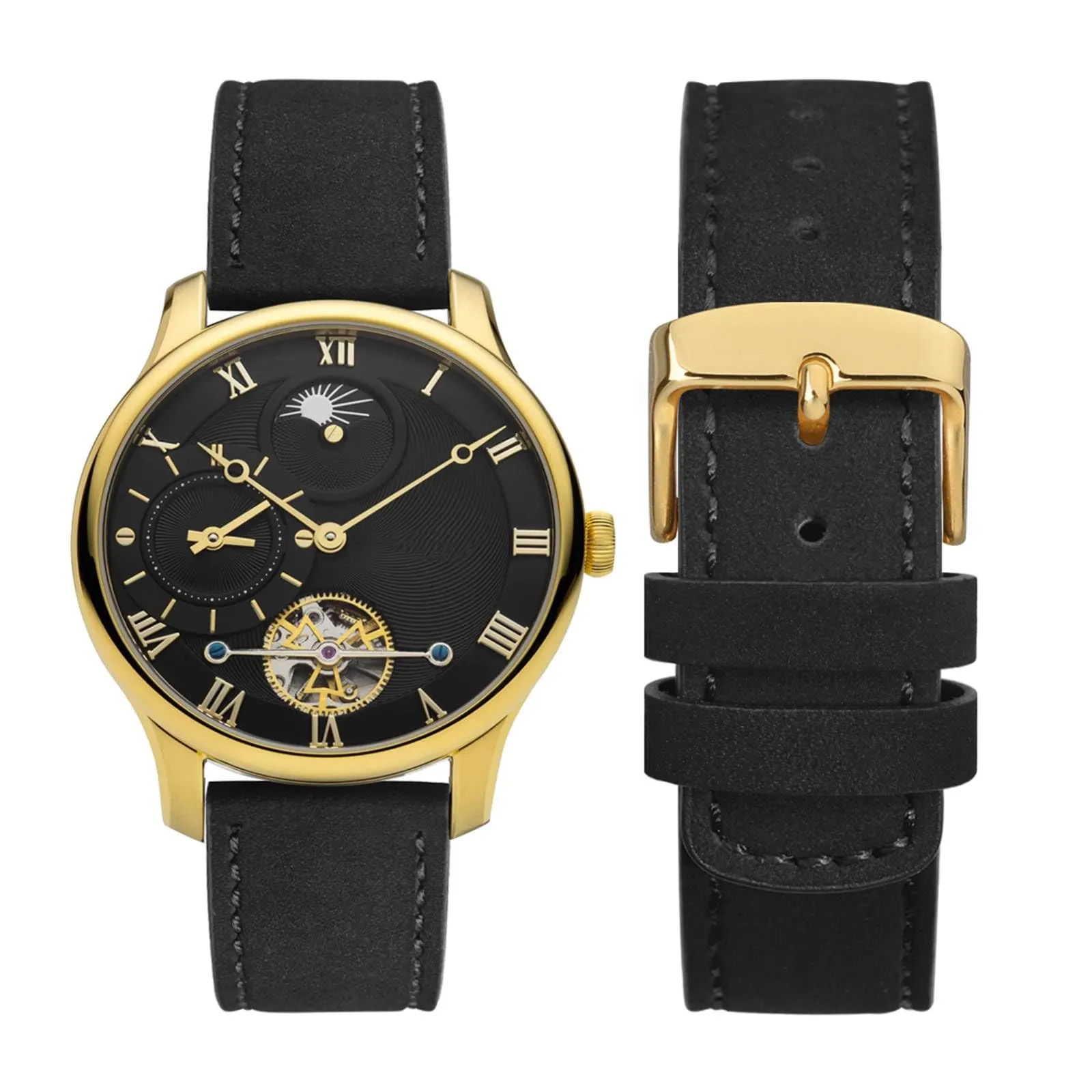 WOCCI 20mm Retrò Cinturino in Pelle per Uomo e Donna, Cinturino a Sgancio Rapido con Fibbia Dorata (Nero) - immagine 5