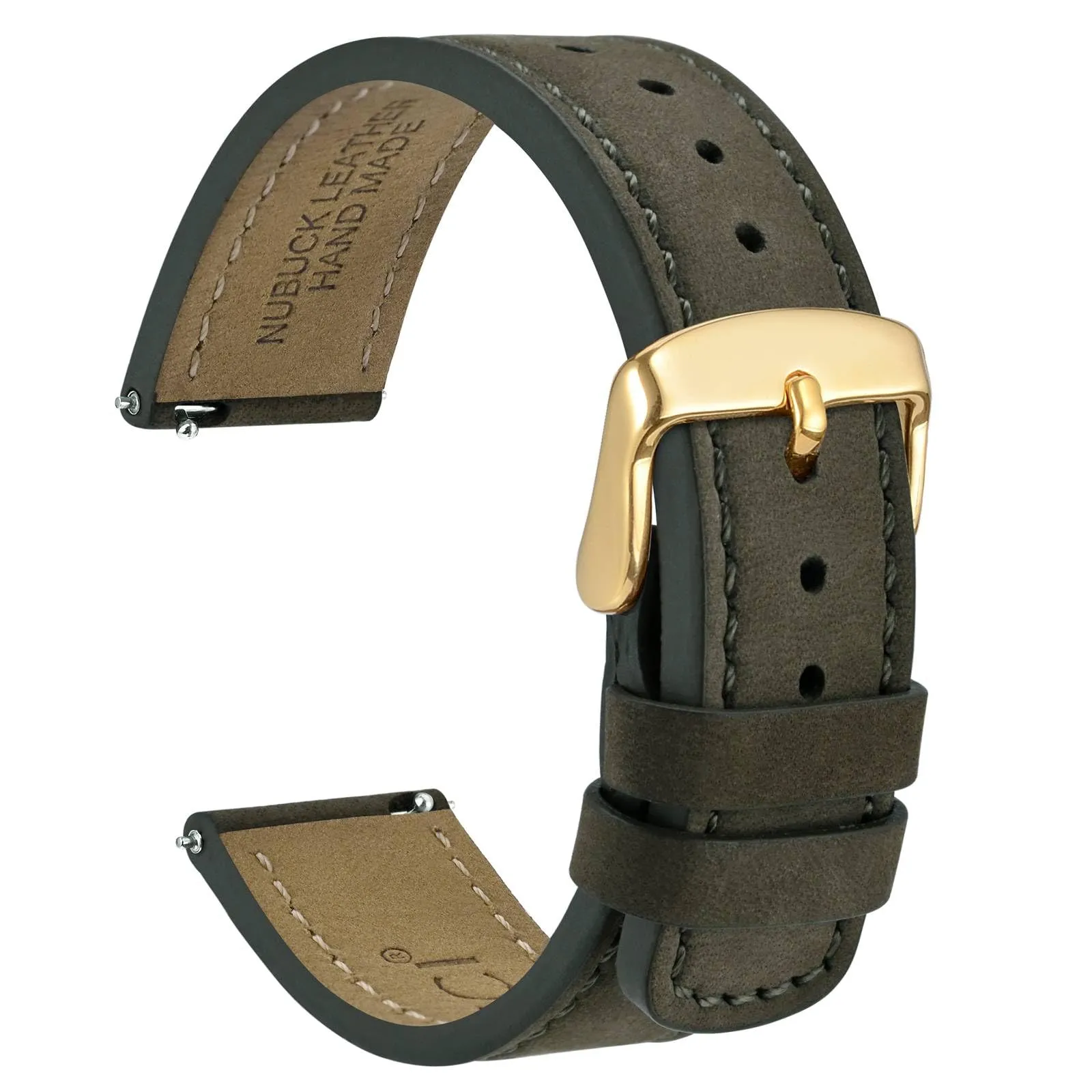 WOCCI 22mm Retrò Cinturino in Pelle per Uomo e Donna, Cinturino a Sgancio Rapido con Fibbia Dorata (Verde Militare) - immagine 1