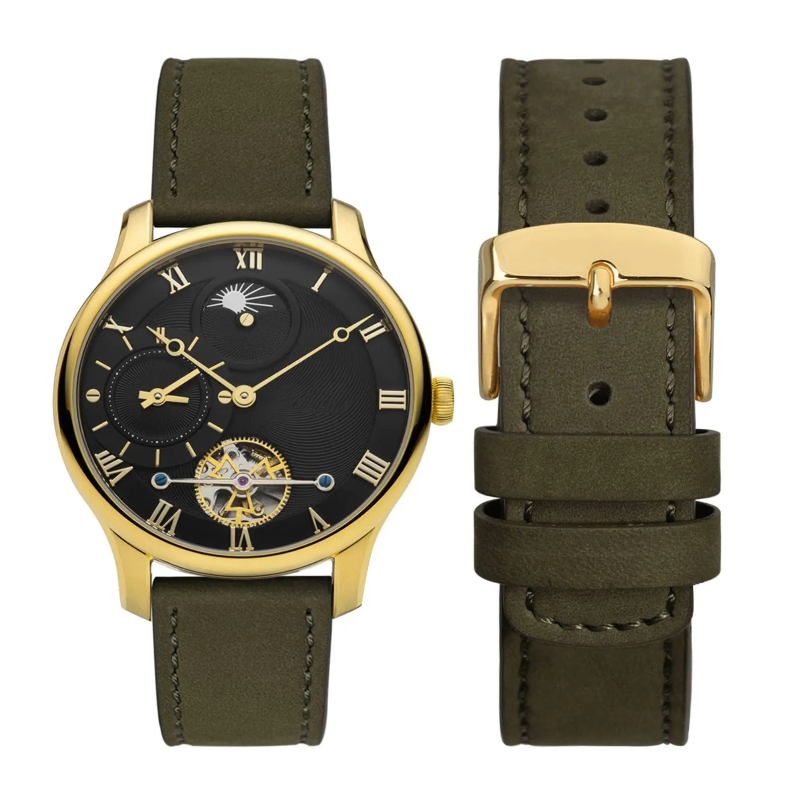WOCCI 22mm Retrò Cinturino in Pelle per Uomo e Donna, Cinturino a Sgancio Rapido con Fibbia Dorata (Verde Militare) - immagine 5