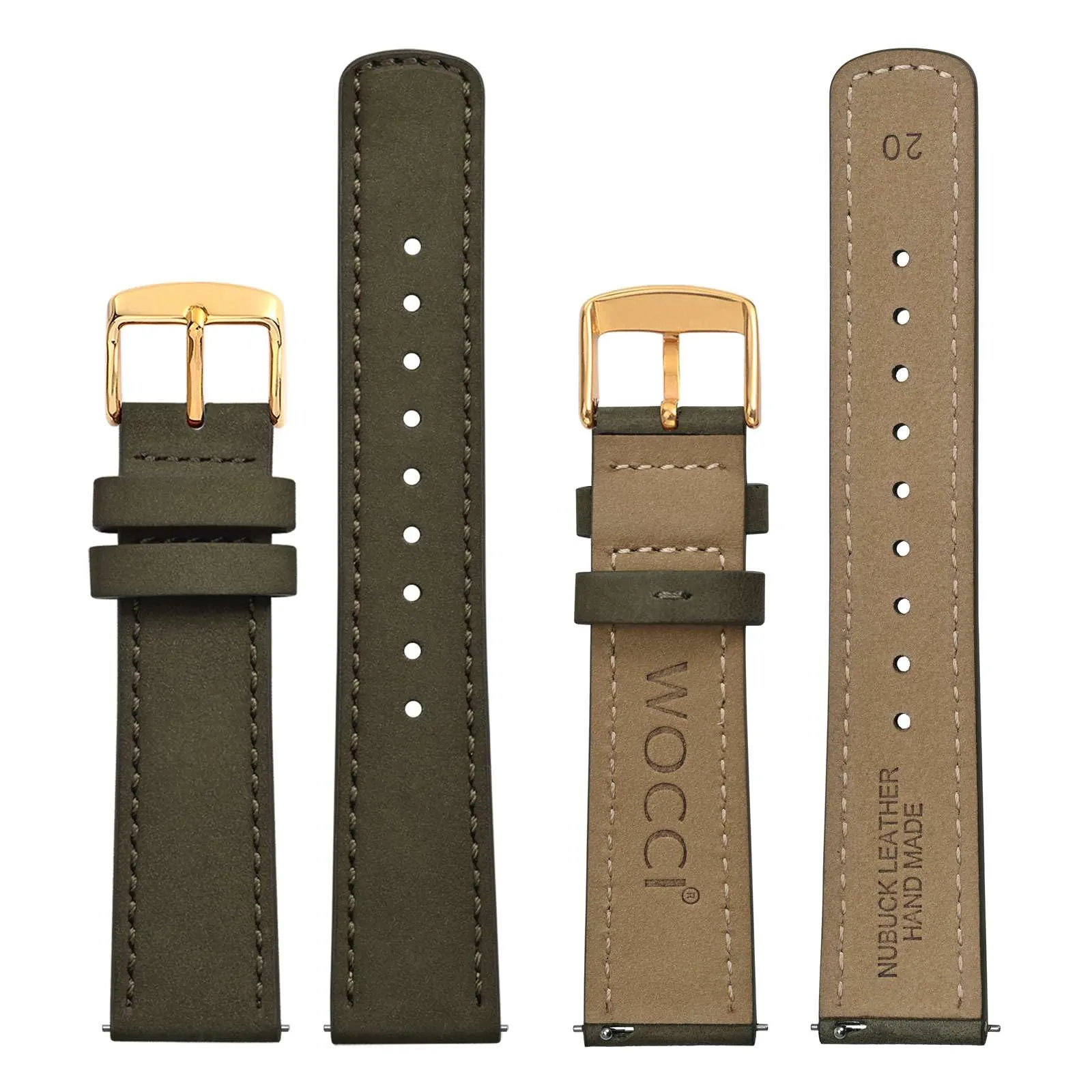 WOCCI 18mm Retrò Cinturino in Pelle per Uomo e Donna, Cinturino a Sgancio Rapido con Fibbia Dorata (Verde Militare) - immagine 2