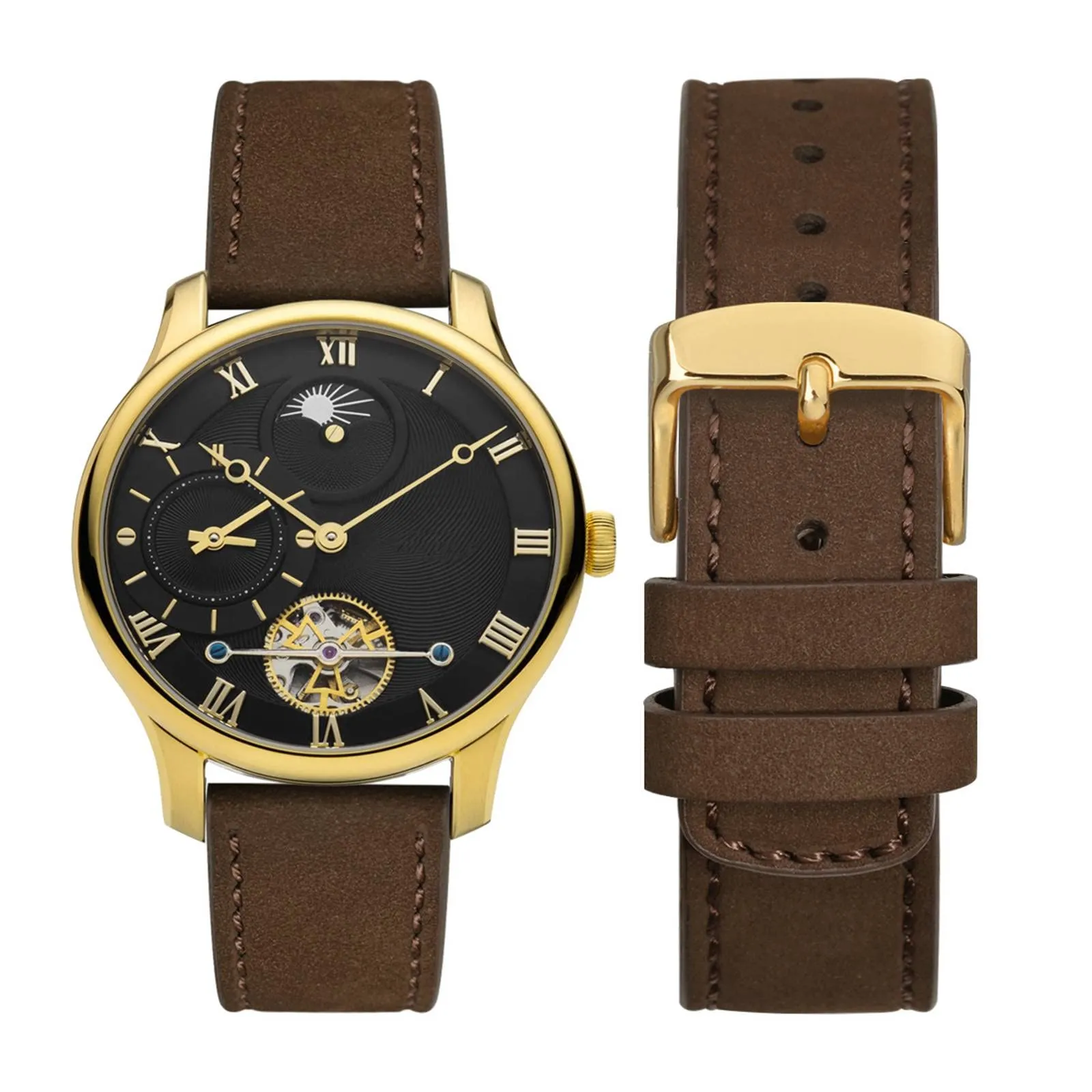 WOCCI 20mm Retrò Cinturino in Pelle per Uomo e Donna, Cinturino a Sgancio Rapido con Fibbia Dorata (Marrone Scuro) - immagine 5
