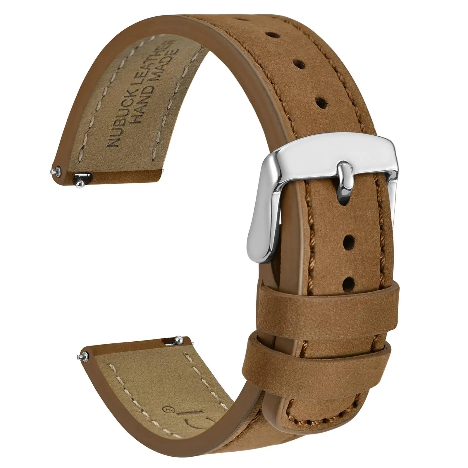 WOCCI 20mm Retrò Cinturino in Pelle per Uomo e Donna, Cinturino a Sgancio Rapido con Fibbia Argento (Marrone Chiaro) - immagine 1