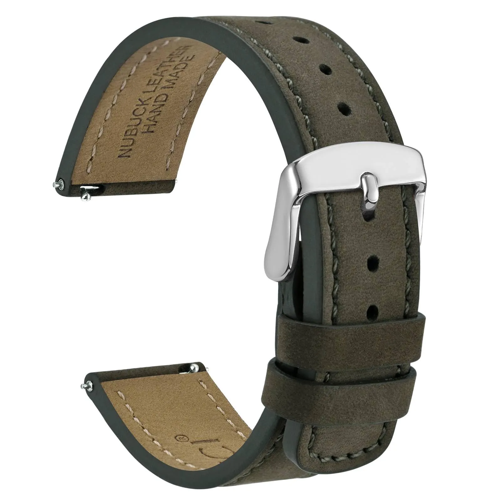 WOCCI 20mm Retrò Cinturino in Pelle per Uomo e Donna, Cinturino a Sgancio Rapido con Fibbia Argento (Verde Militare) - immagine 1