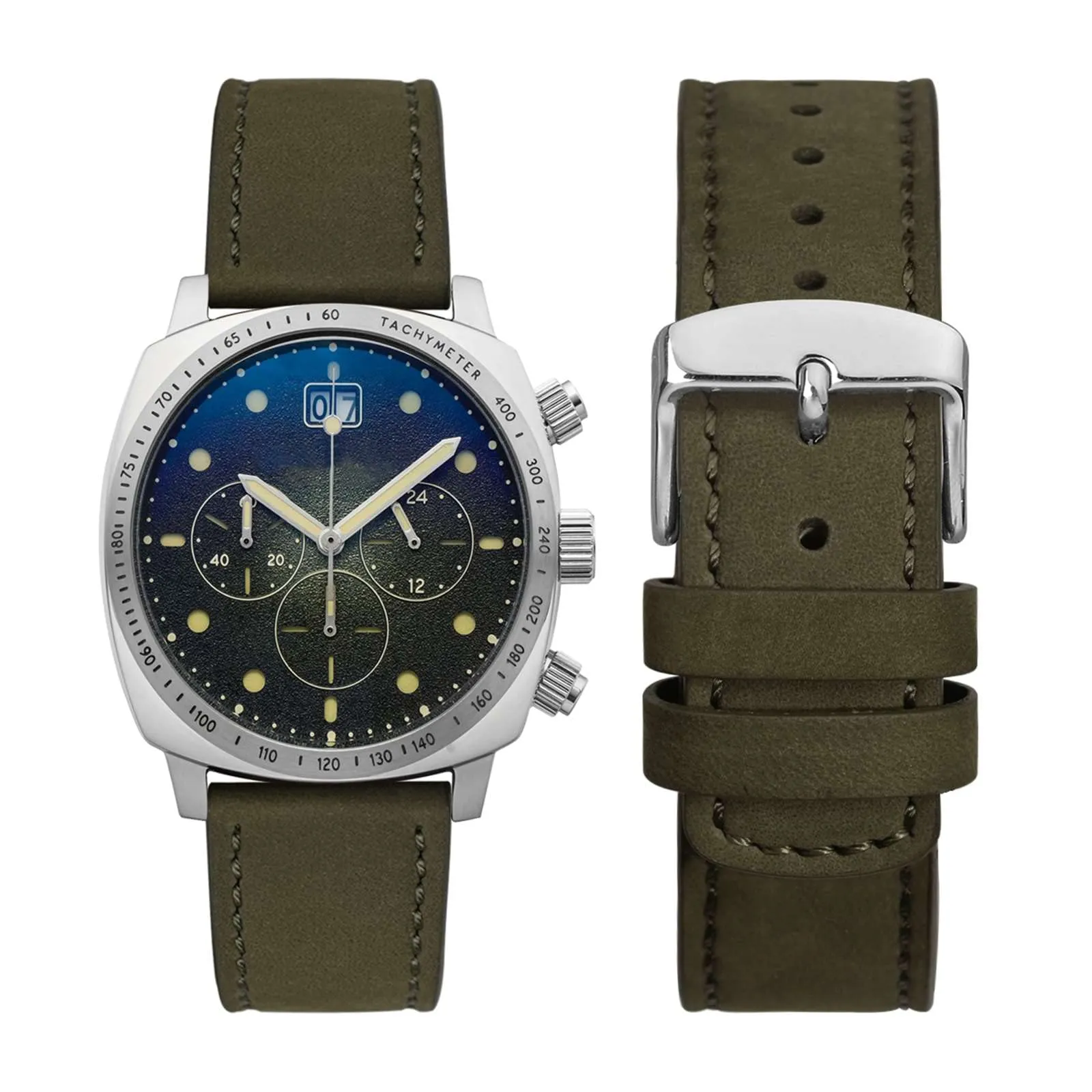 WOCCI 20mm Retrò Cinturino in Pelle per Uomo e Donna, Cinturino a Sgancio Rapido con Fibbia Argento (Verde Militare) - immagine 5