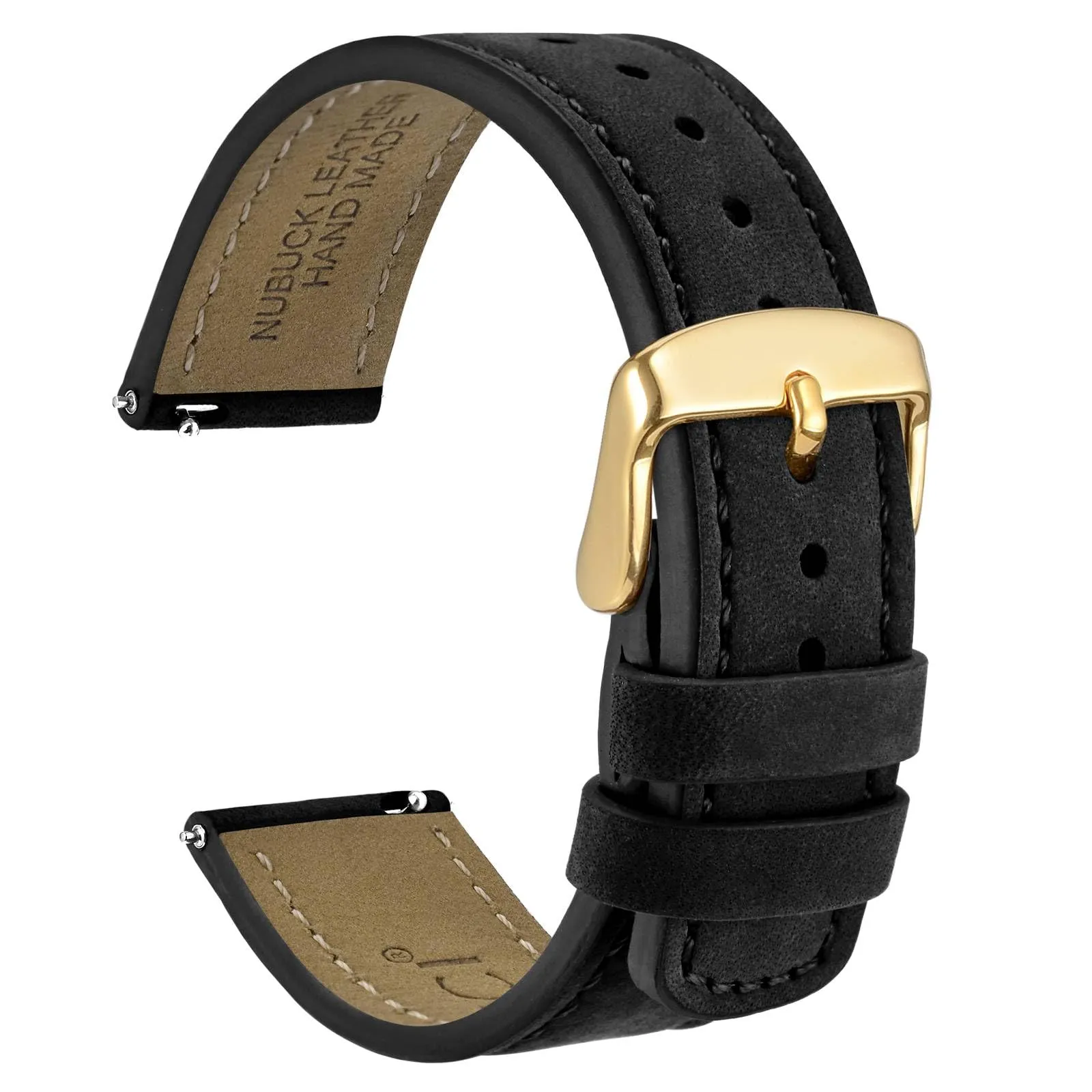 WOCCI 18mm Retrò Cinturino in Pelle per Uomo e Donna, Cinturino a Sgancio Rapido con Fibbia Dorata (Nero) - immagine 1