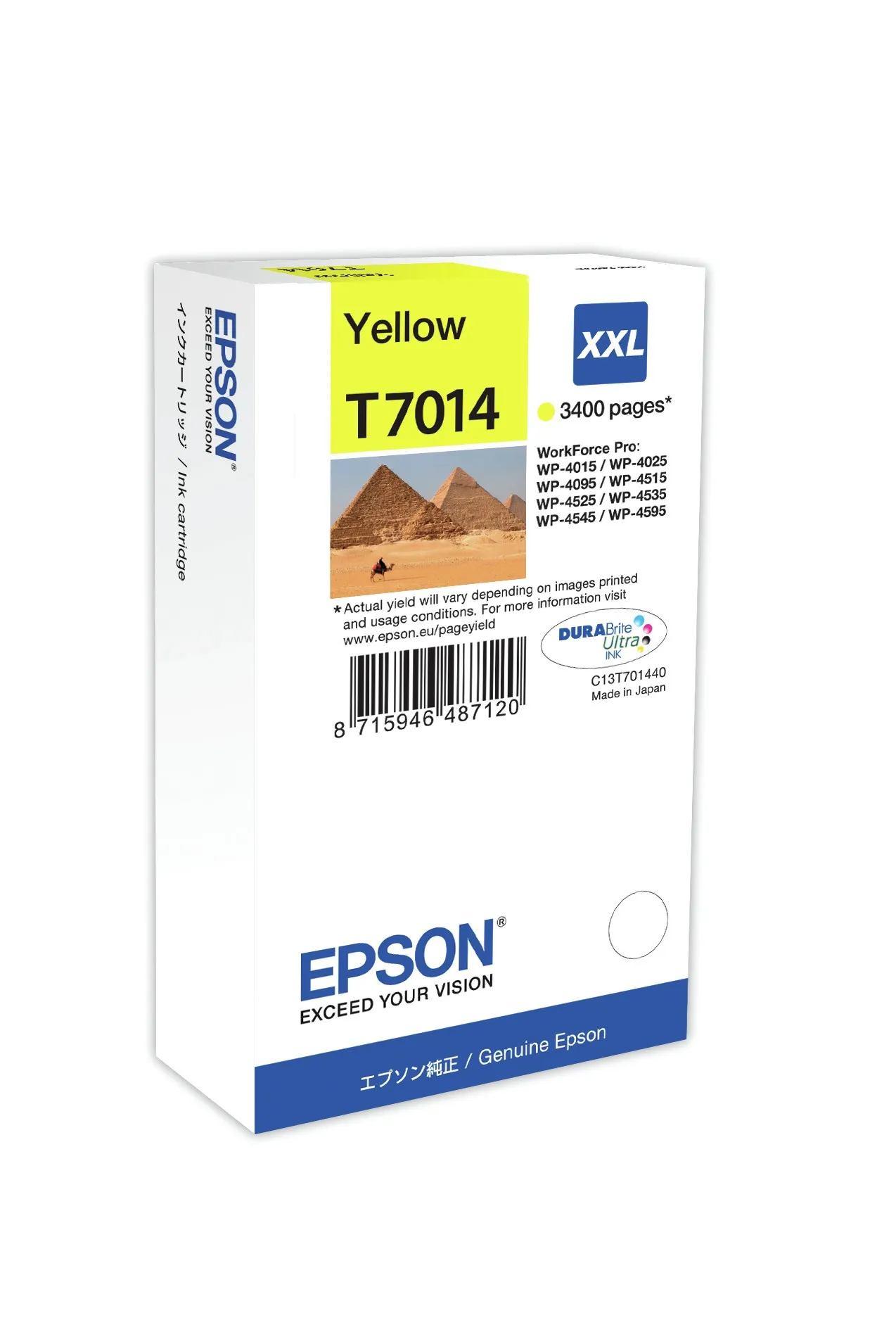 ORIGINALE Epson Cartuccia d'inchiostro giallo C13T70144010 T7014 XXL 3400 pagine XXL - immagine 1