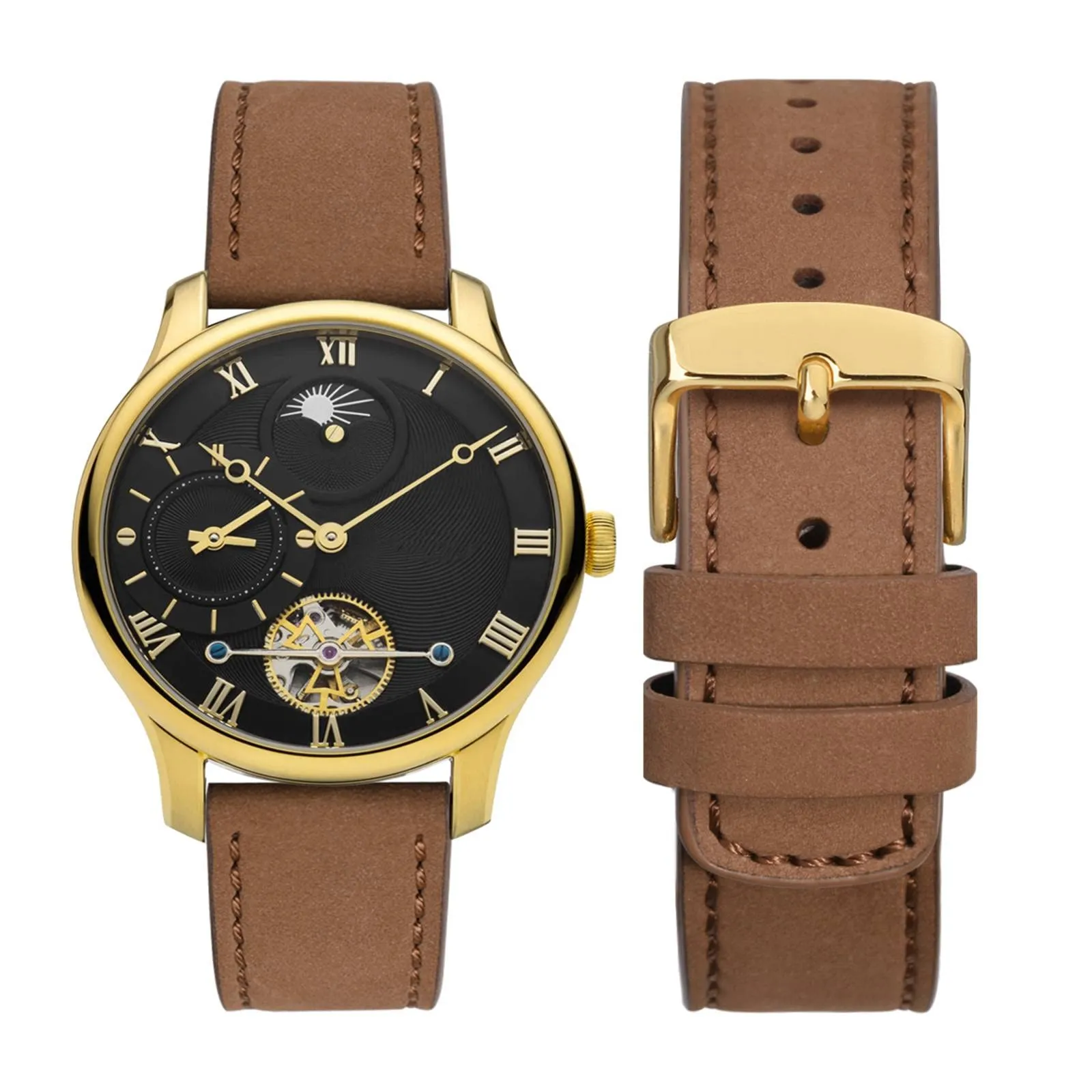 WOCCI 22mm Retrò Cinturino in Pelle per Uomo e Donna, Cinturino a Sgancio Rapido con Fibbia Dorata (Marrone Chiaro) - immagine 5