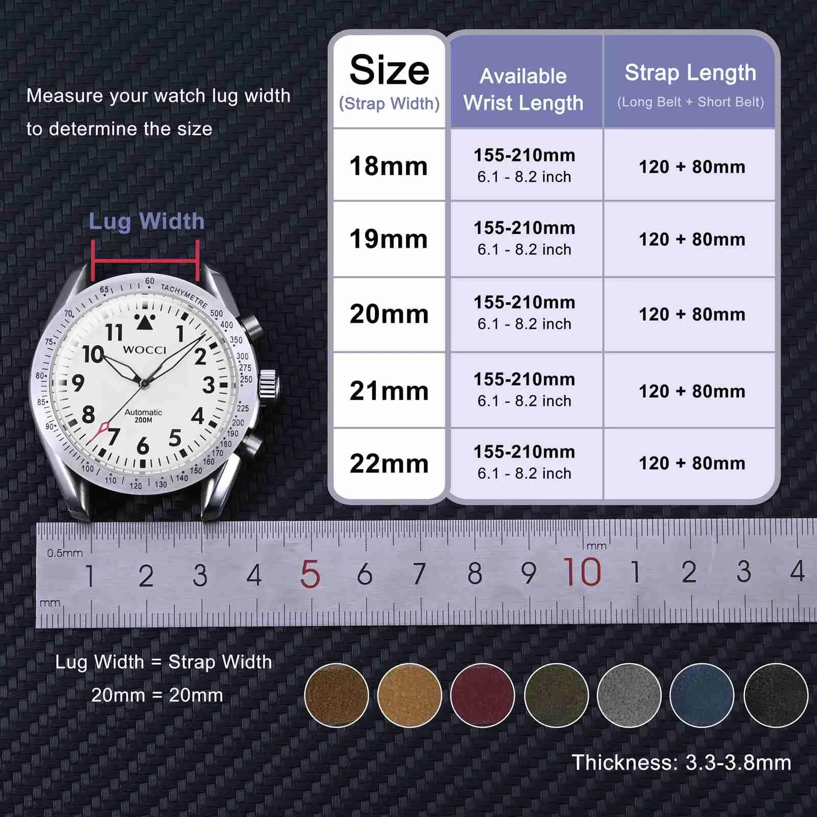 WOCCI 22mm Retrò Cinturino in Pelle per Uomo e Donna, Cinturino a Sgancio Rapido con Fibbia Argento (Verde Militare) - immagine 3