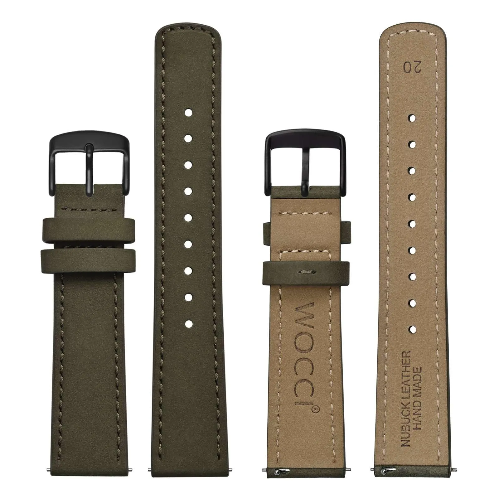 WOCCI 22mm Retrò Cinturino in Pelle per Uomo e Donna, Cinturino a Sgancio Rapido con Fibbia Nera (Verde Militare) - immagine 2