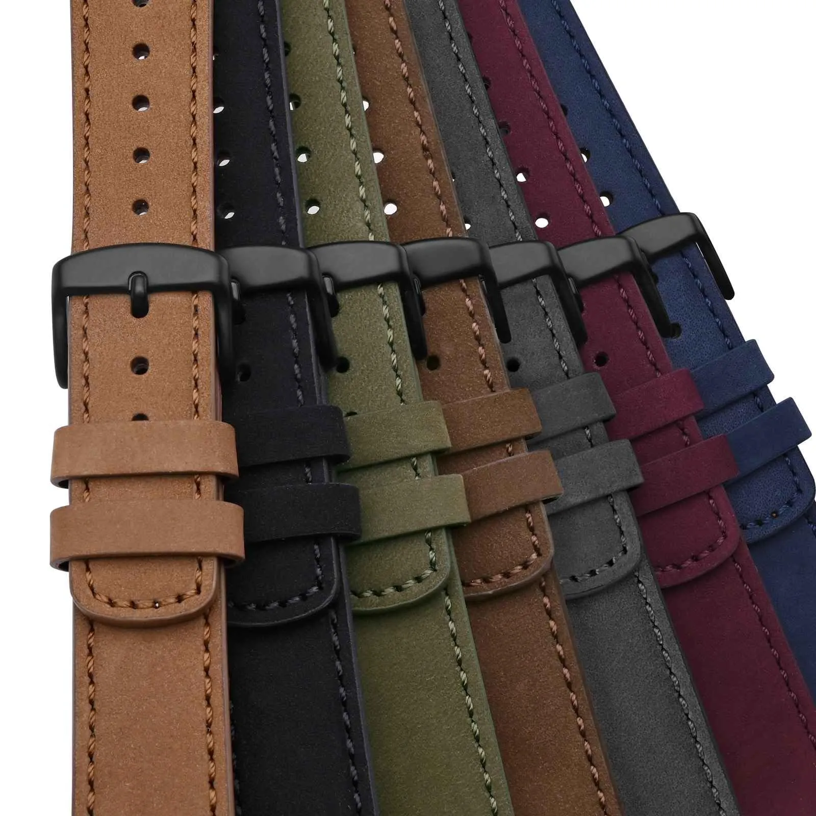 WOCCI 22mm Retrò Cinturino in Pelle per Uomo e Donna, Cinturino a Sgancio Rapido con Fibbia Nera (Nero) - immagine 9
