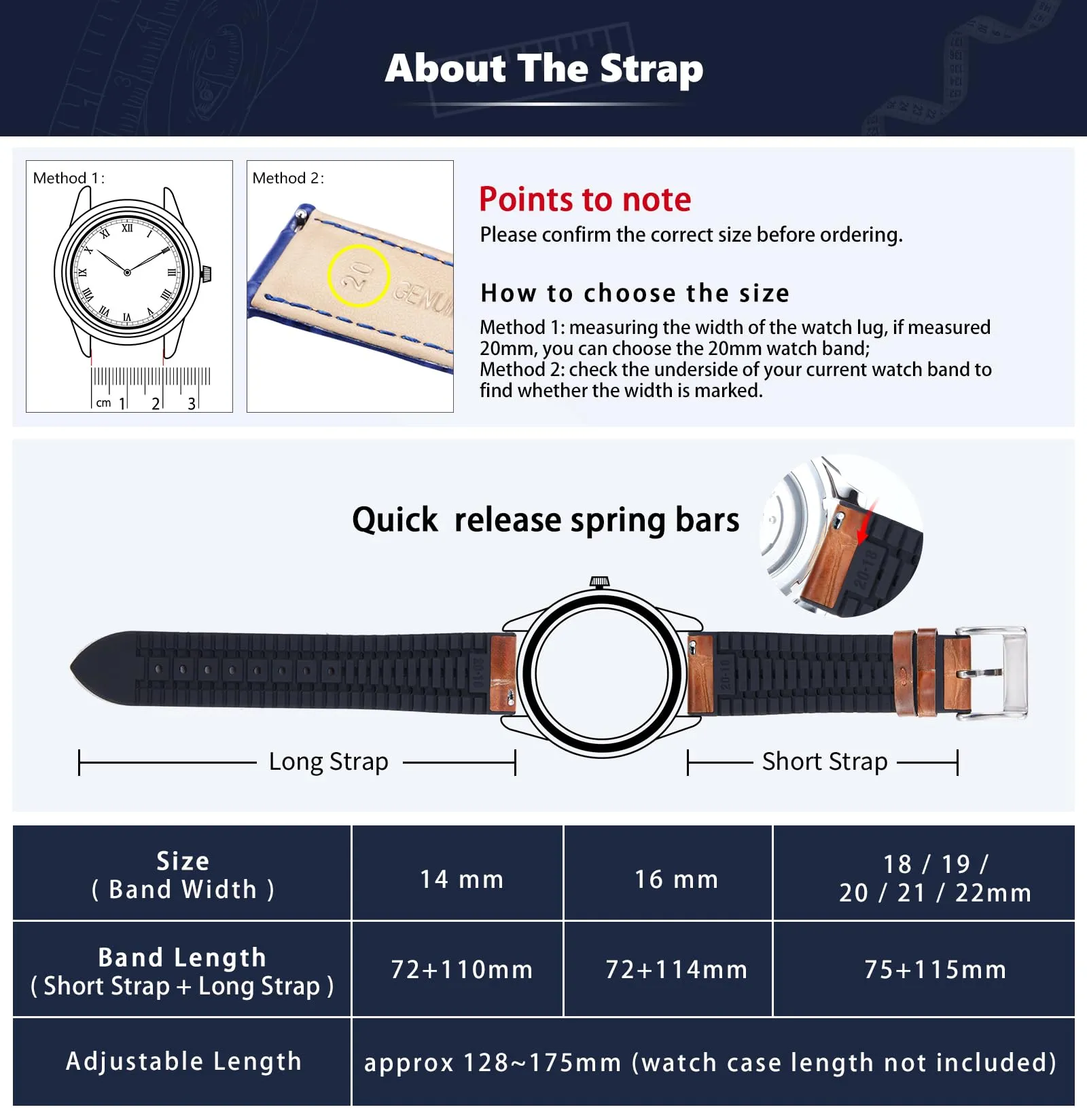 BINLUN Cinturino per Orologio in Pelle 22mm 21mm 20mm 19mm 18mm 16mm 14mm Pelle Modello Alligatore e Silicone Cinturini di Ricambio Retrò Cinturino a Sgancio Rapido per Uomo Donna(16mm,Marrone Chiaro) - immagine 6