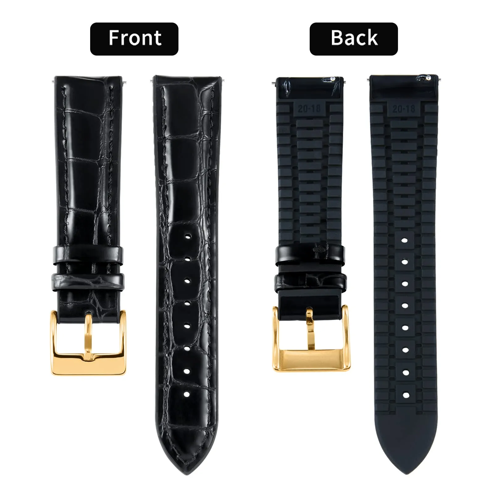 BINLUN Cinturino per Orologio in Pelle 22mm 21mm 20mm 19mm 18mm 16mm 14mm Pelle Modello Alligatore e Silicone Ibrido Cinturini di Ricambio Retrò Cinturino a Sgancio Rapido per Uomo Donna(14mm,Nero) - immagine 2