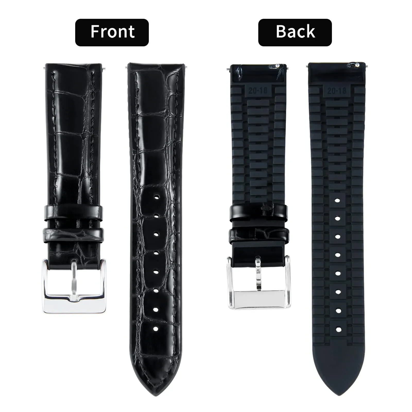 BINLUN Cinturino per Orologio in Pelle 22mm 21mm 20mm 19mm 18mm 16mm 14mm Pelle Modello Alligatore e Silicone Ibrido Cinturini di Ricambio Retrò Cinturino a Sgancio Rapido per Uomo Donna(19mm,Nero) - immagine 2
