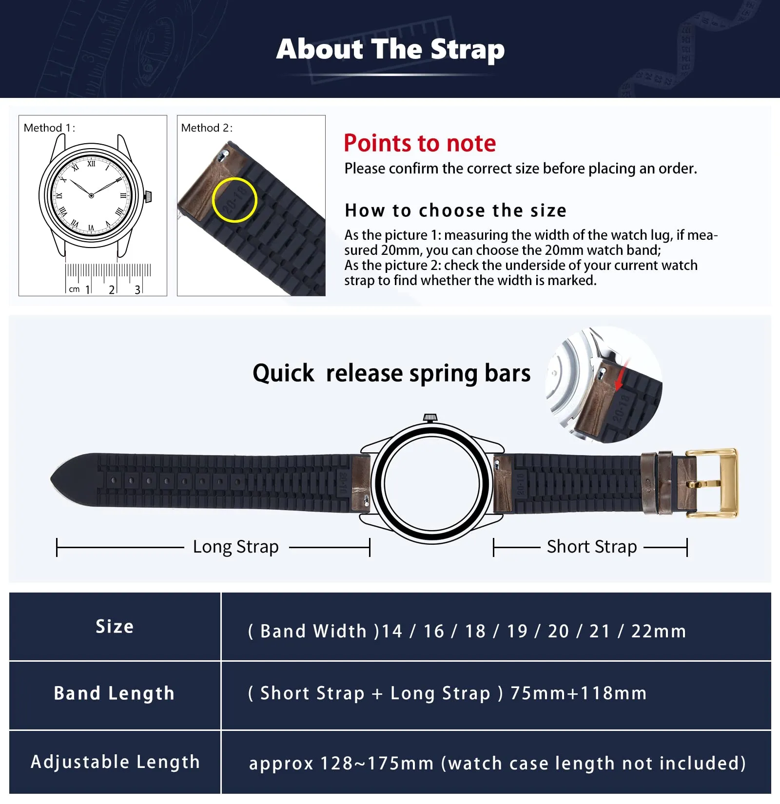 BINLUN Cinturino per Orologio in Pelle 22mm 21mm 20mm 19mm 18mm 16mm 14mm Pelle Modello Alligatore e Silicone Ibrido Cinturini di Ricambio Retrò Cinturino a Sgancio Rapido per Uomo Donna(16mm,Marrone) - immagine 6