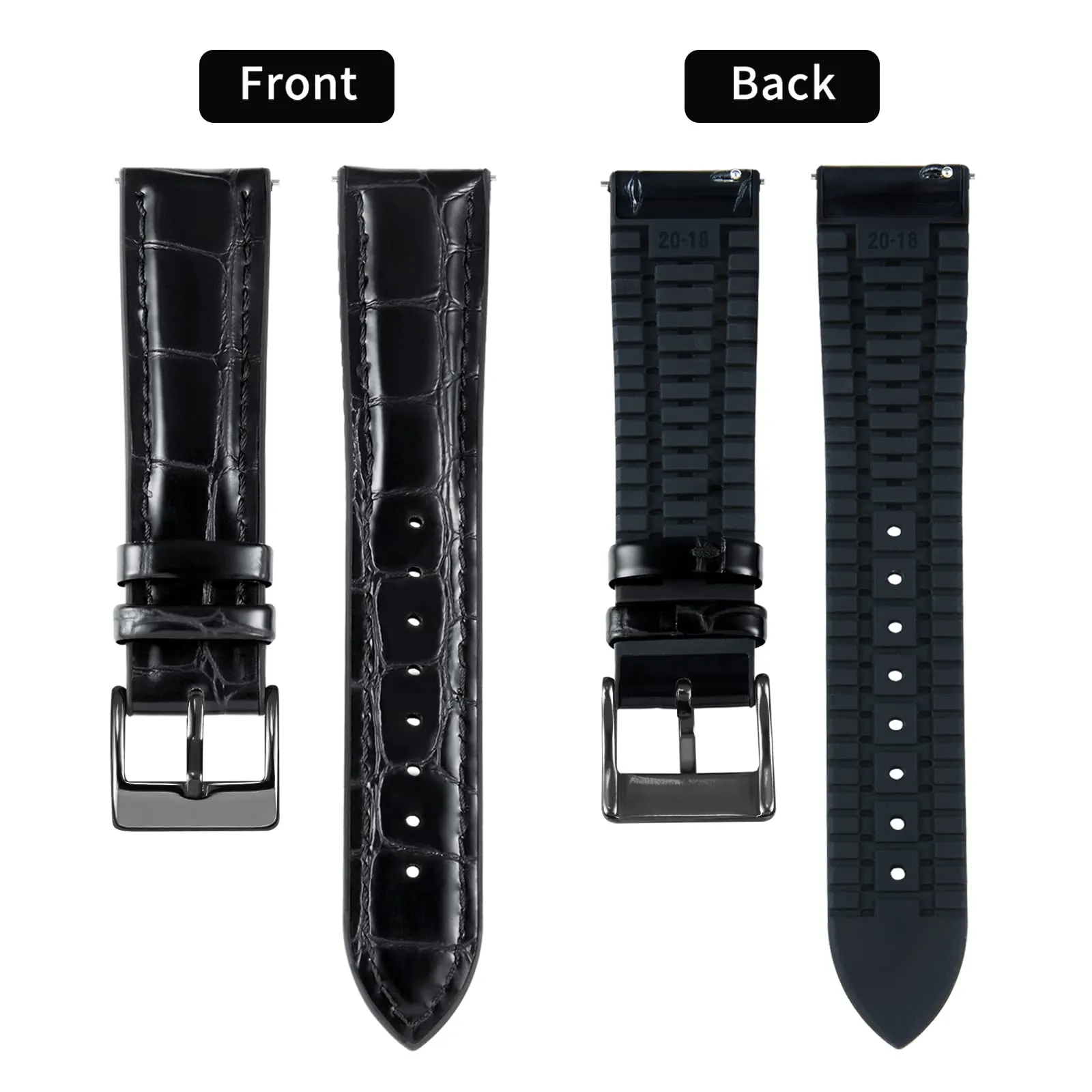 BINLUN Cinturino per Orologio in Pelle 22mm 21mm 20mm 19mm 18mm 16mm 14mm Pelle Modello Alligatore e Silicone Ibrido Cinturini di Ricambio Retrò Cinturino a Sgancio Rapido per Uomo Donna(21mm,Nero) - immagine 2