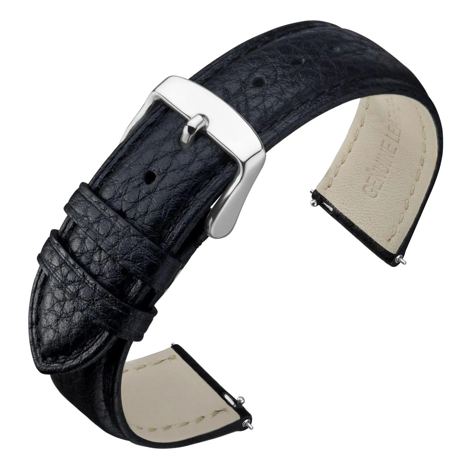 ANNEFIT Cinturino 16mm, Cinturini di Ricambio per Uomo e Donna, Imbottito Testurizzato Pelle a Sgancio Rapido (Nero) - immagine 1