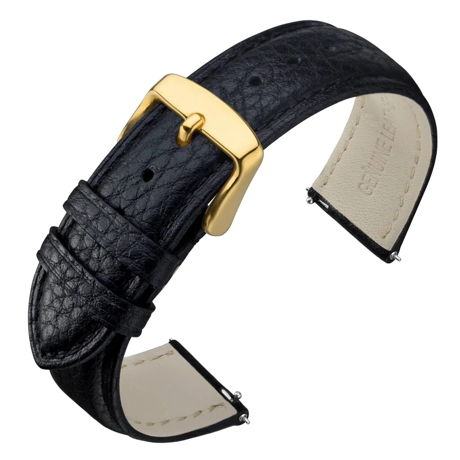 ANNEFIT Cinturino 19mm, Cinturini di Ricambio per Uomo e Donna con Fibbia Oro, Imbottito Testurizzato Pelle a Sgancio Rapido (Nero) - immagine 1