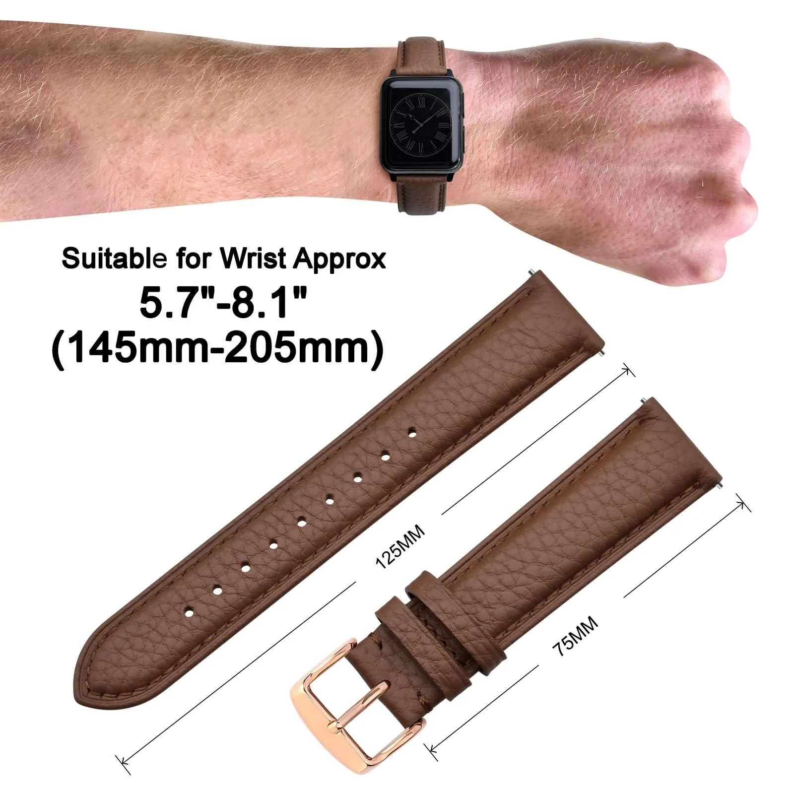 ANNEFIT Cinturino 16mm, Cinturini di Ricambio per Uomo e Donna con Fibbia Oro Rosa, Imbottito Testurizzato Pelle a Sgancio Rapido (Marrone) - immagine 3