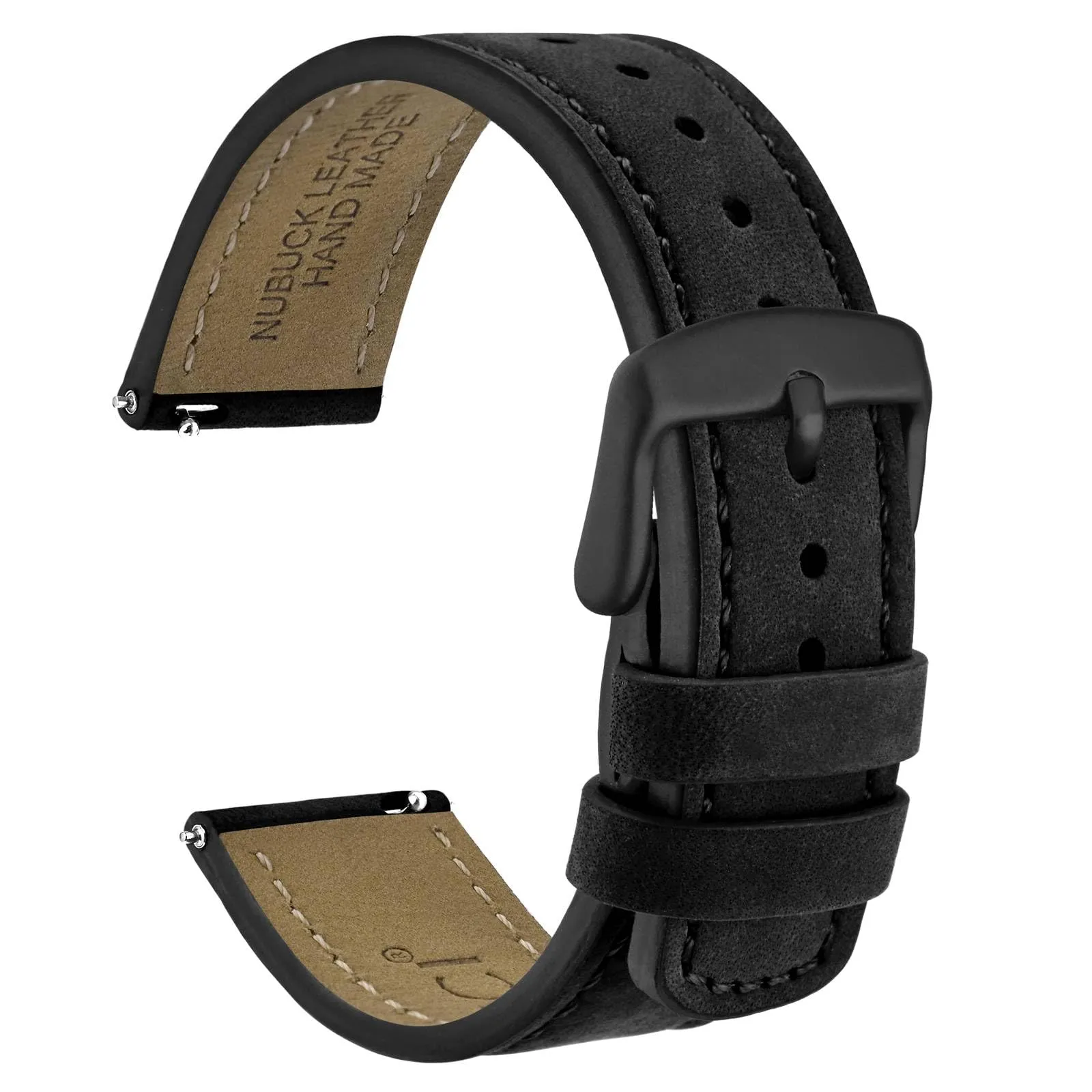 WOCCI 21mm Retrò Cinturino in Pelle per Uomo e Donna, Cinturino a Sgancio Rapido con Fibbia Nera (Nero) - immagine 1