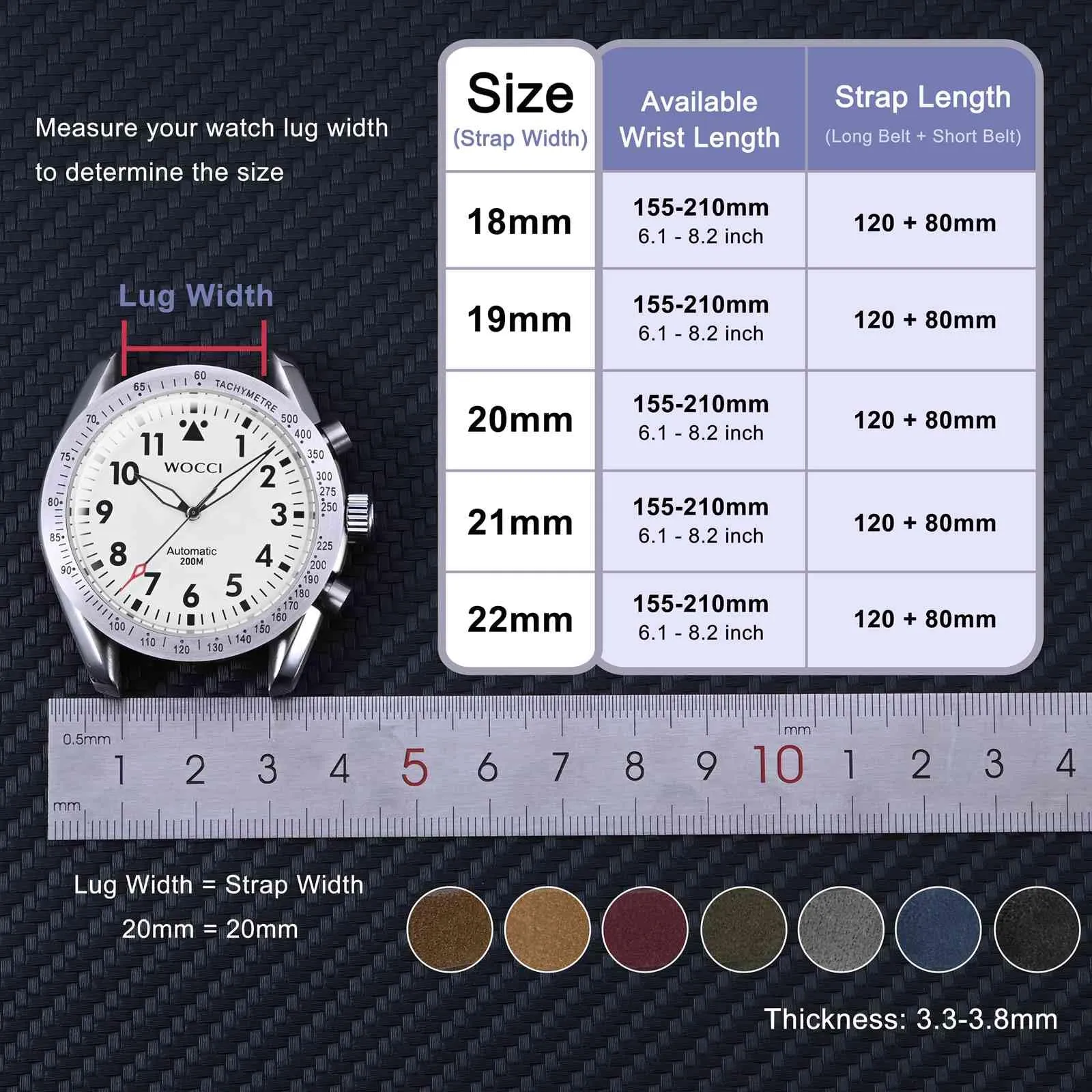 WOCCI 21mm Retrò Cinturino in Pelle per Uomo e Donna, Cinturino a Sgancio Rapido con Fibbia Argento (Nero) - immagine 3