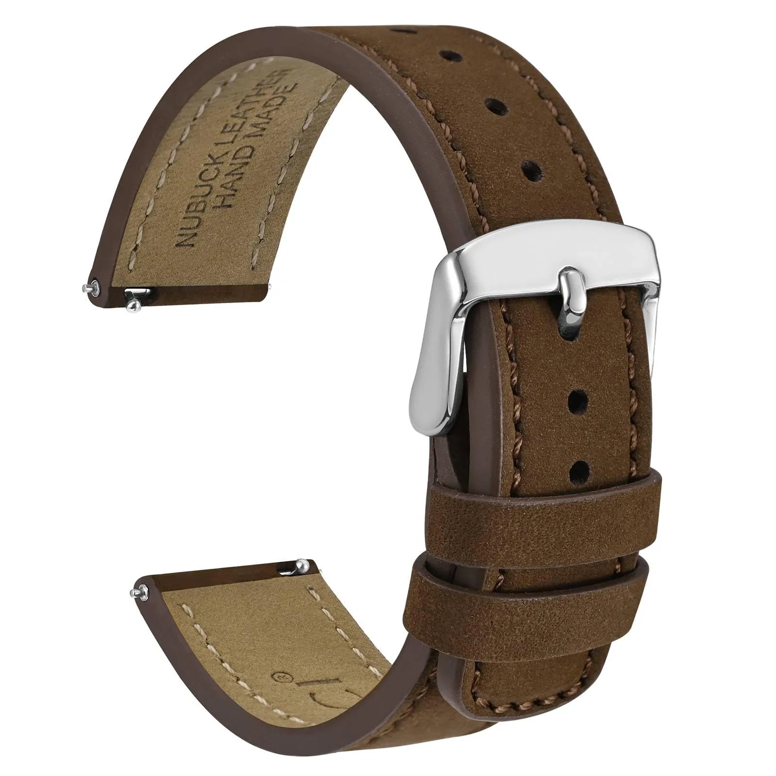WOCCI 19mm Retrò Cinturino in Pelle per Uomo e Donna, Cinturino a Sgancio Rapido con Fibbia Argento (Marrone Scuro) - immagine 1