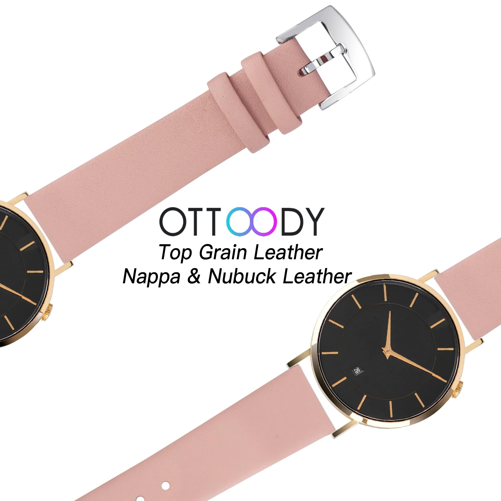 OTTOODY Cinturini Orologio in Pelle a Sgancio Rapido 12mm 14mm 16mm 18mm 20mm 22mm, Eleganti & Ultra Morbido Cinturini per Orologi in Pelle di Vitello Cinturino per Donne Uomini, Orologio e Smartwatch - immagine 5