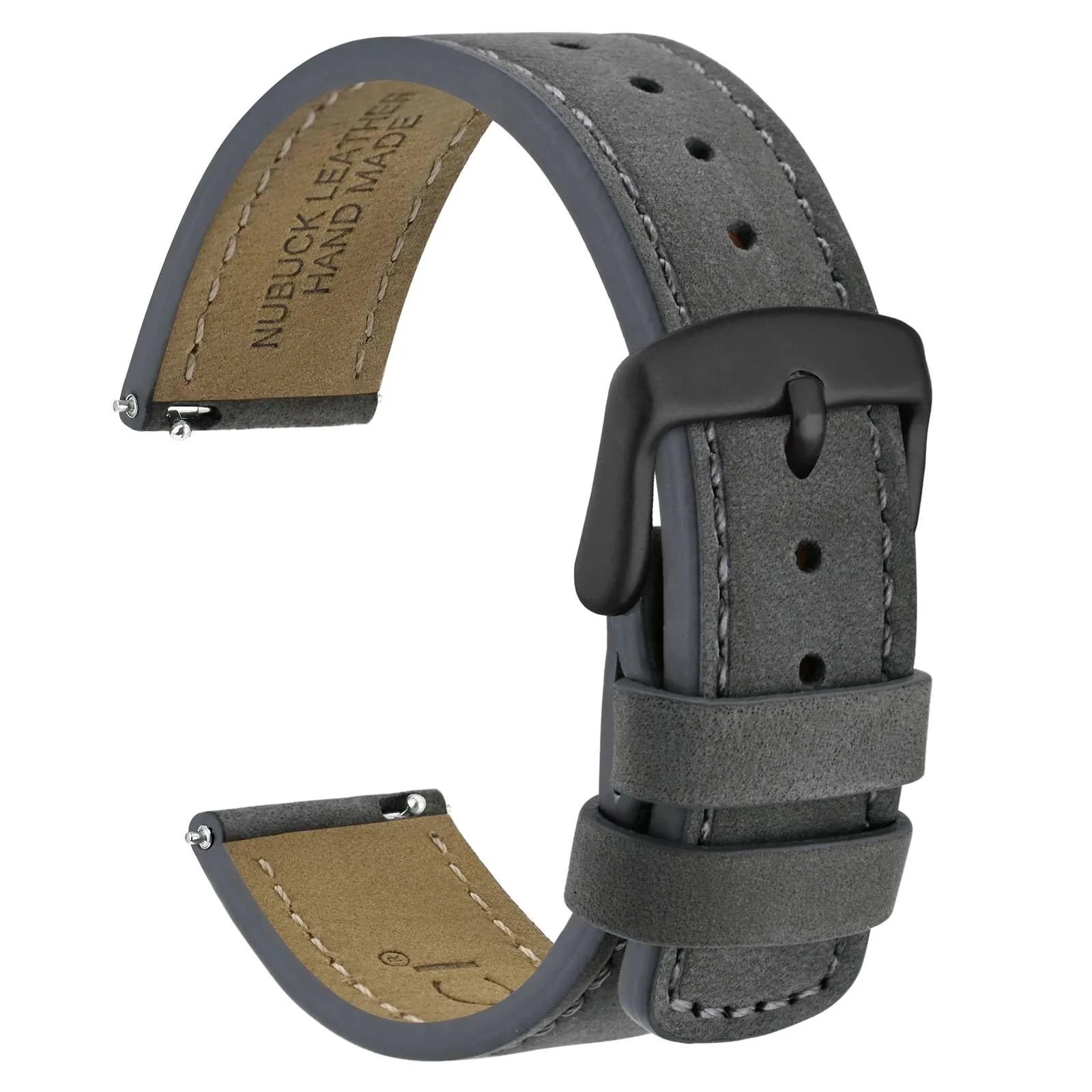 WOCCI 18mm Retrò Cinturino in Pelle per Uomo e Donna, Cinturino a Sgancio Rapido con Fibbia Nera (Grigio) - immagine 1