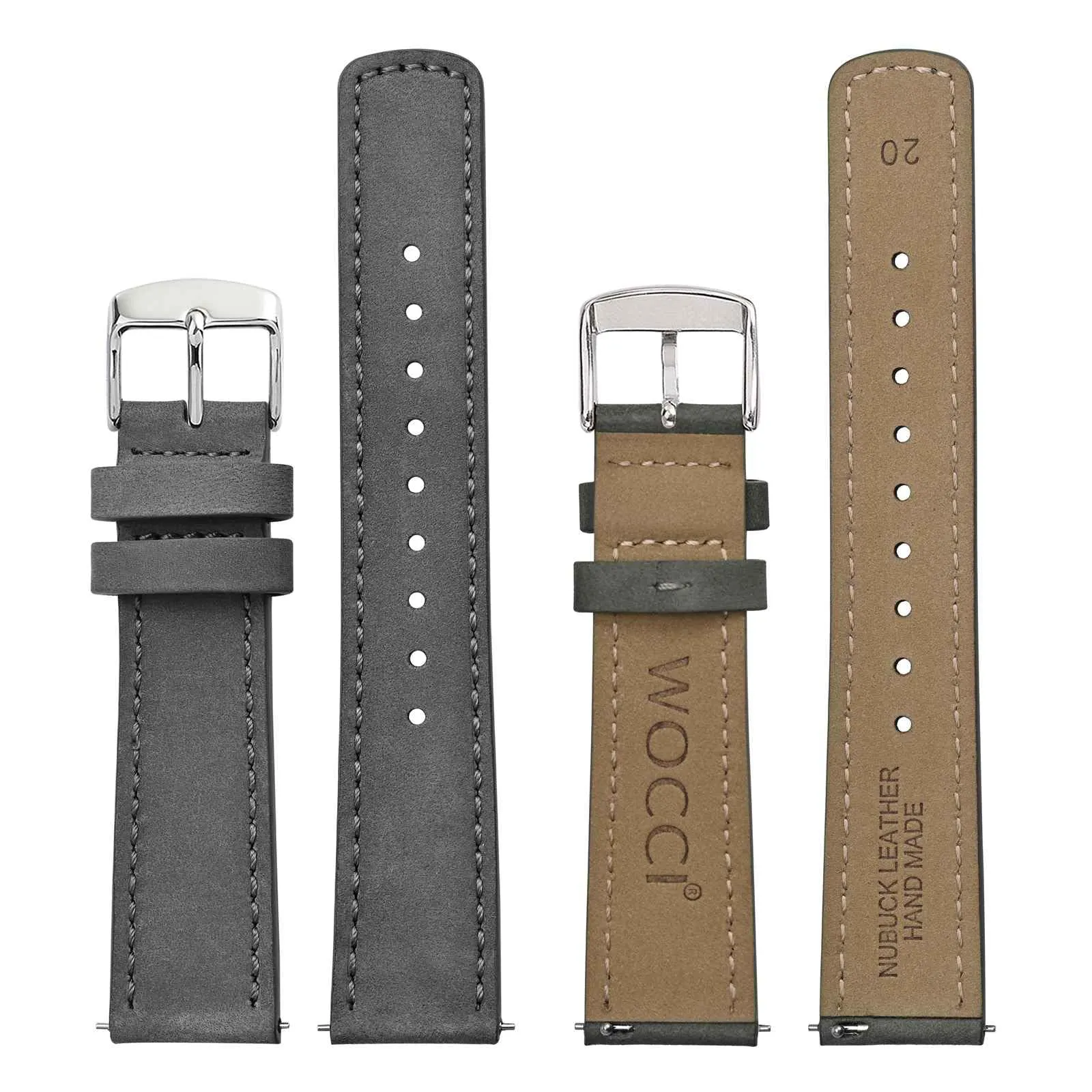 WOCCI 20mm Retrò Cinturino in Pelle per Uomo e Donna, Cinturino a Sgancio Rapido con Fibbia Argento (Grigio) - immagine 2