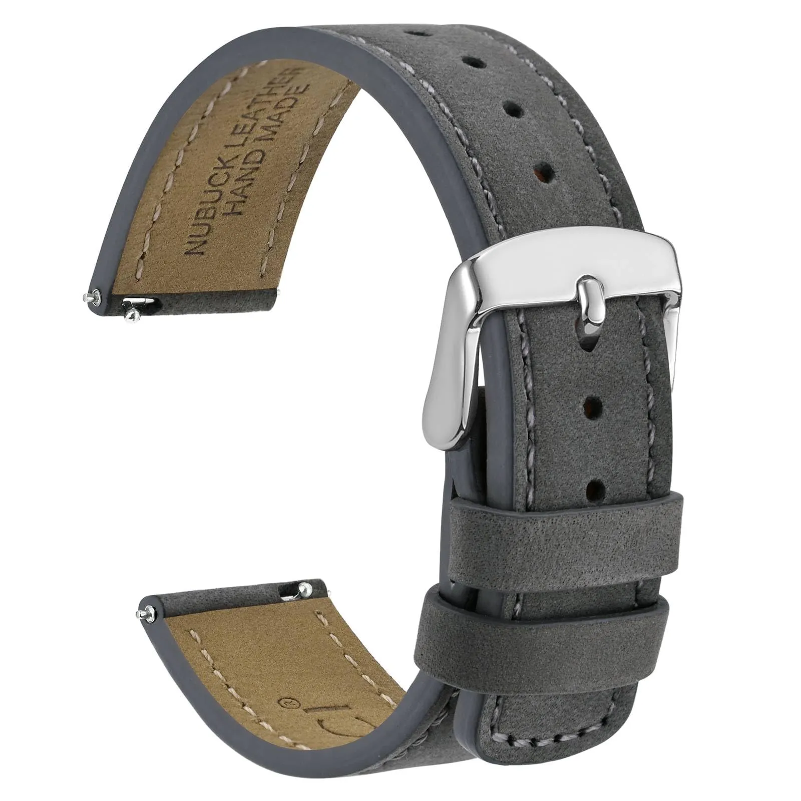 WOCCI 22mm Retrò Cinturino in Pelle per Uomo e Donna, Cinturino a Sgancio Rapido con Fibbia Argento (Grigio) - immagine 1