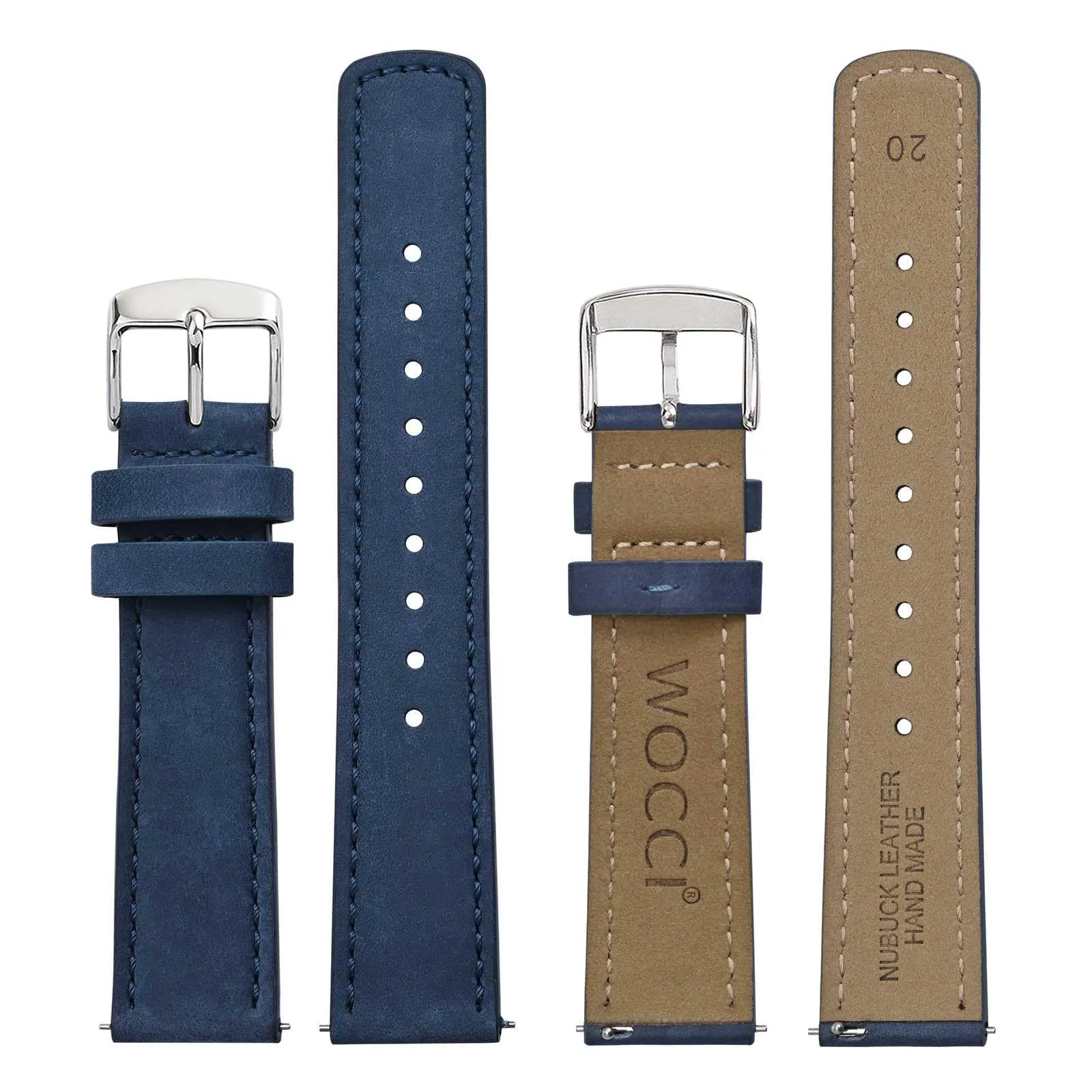 WOCCI 18mm Retrò Cinturino in Pelle per Uomo e Donna, Cinturino a Sgancio Rapido con Fibbia Argento (Blu) - immagine 2