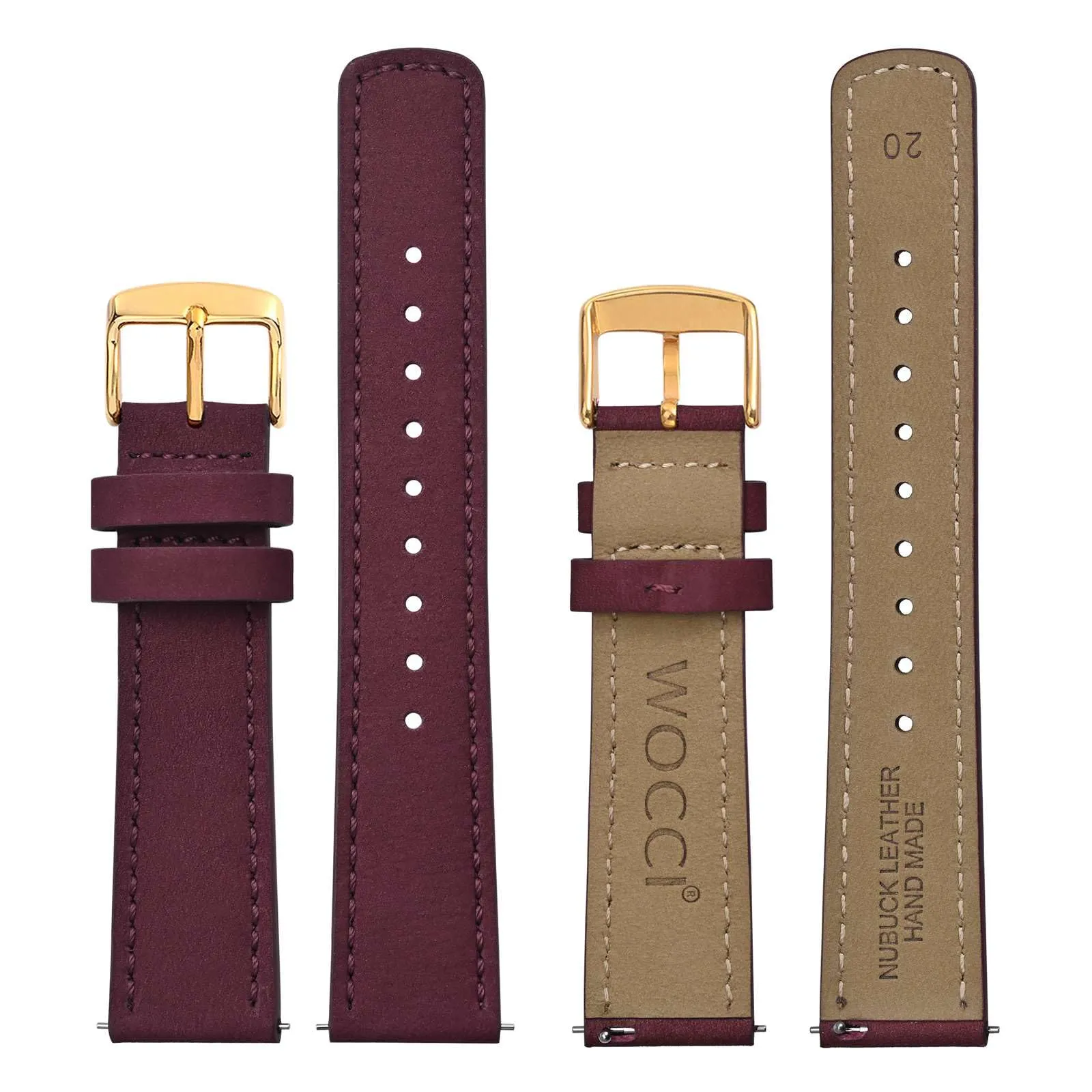WOCCI 18mm Retrò Cinturino in Pelle per Uomo e Donna, Cinturino a Sgancio Rapido con Fibbia Dorata (Rosso) - immagine 2