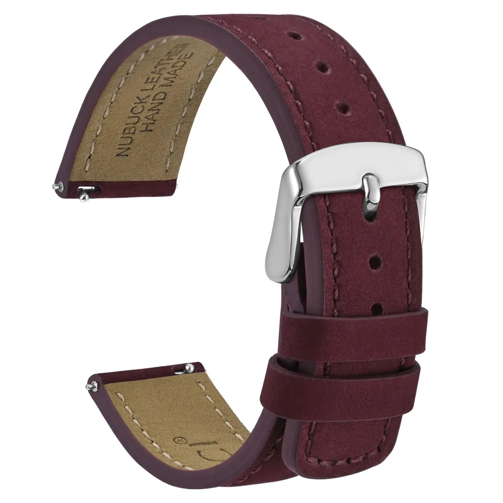 WOCCI 22mm Retrò Cinturino in Pelle per Uomo e Donna, Cinturino a Sgancio Rapido con Fibbia Argento (Rosso) - immagine 1