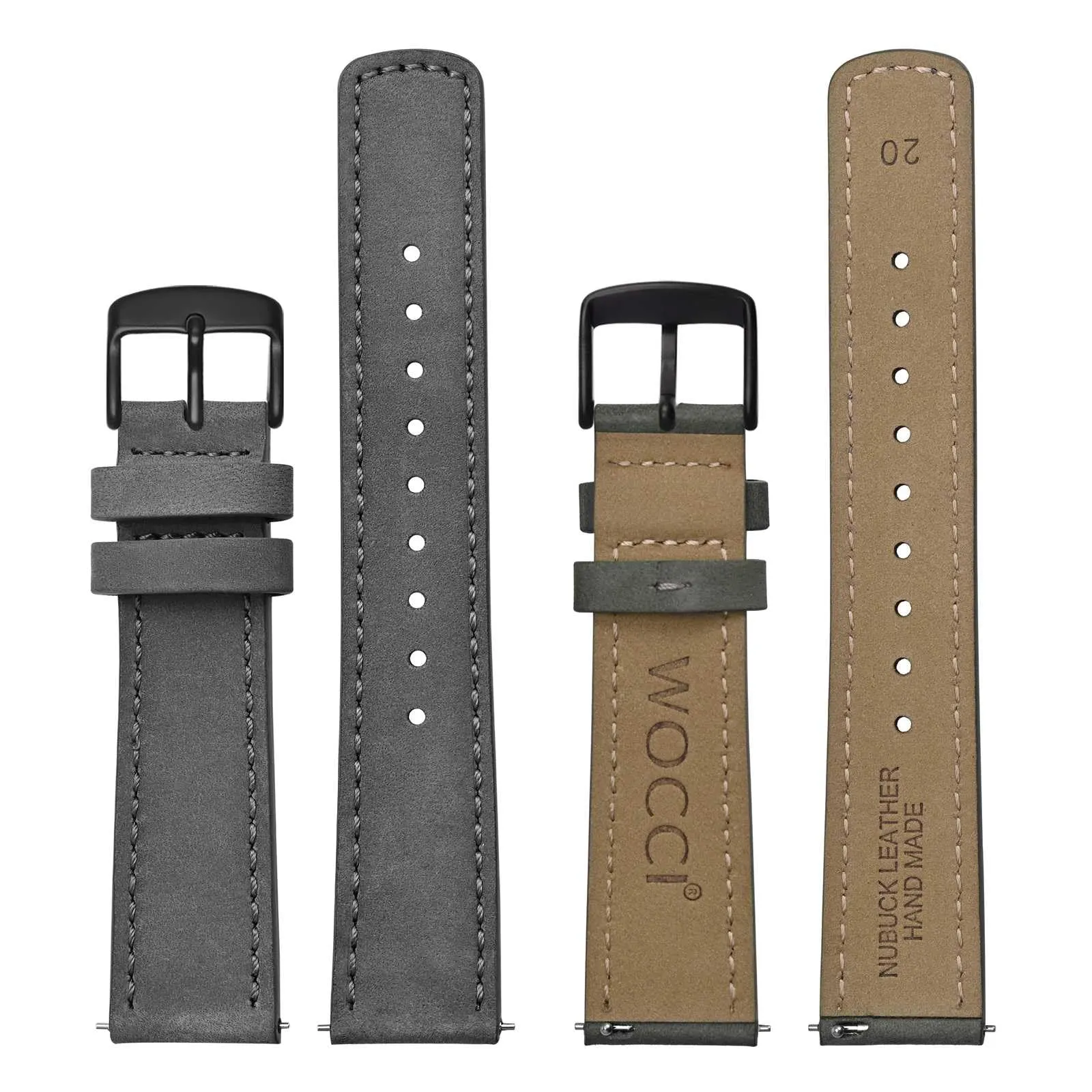 WOCCI 20mm Retrò Cinturino in Pelle per Uomo e Donna, Cinturino a Sgancio Rapido con Fibbia Nera (Grigio) - immagine 2