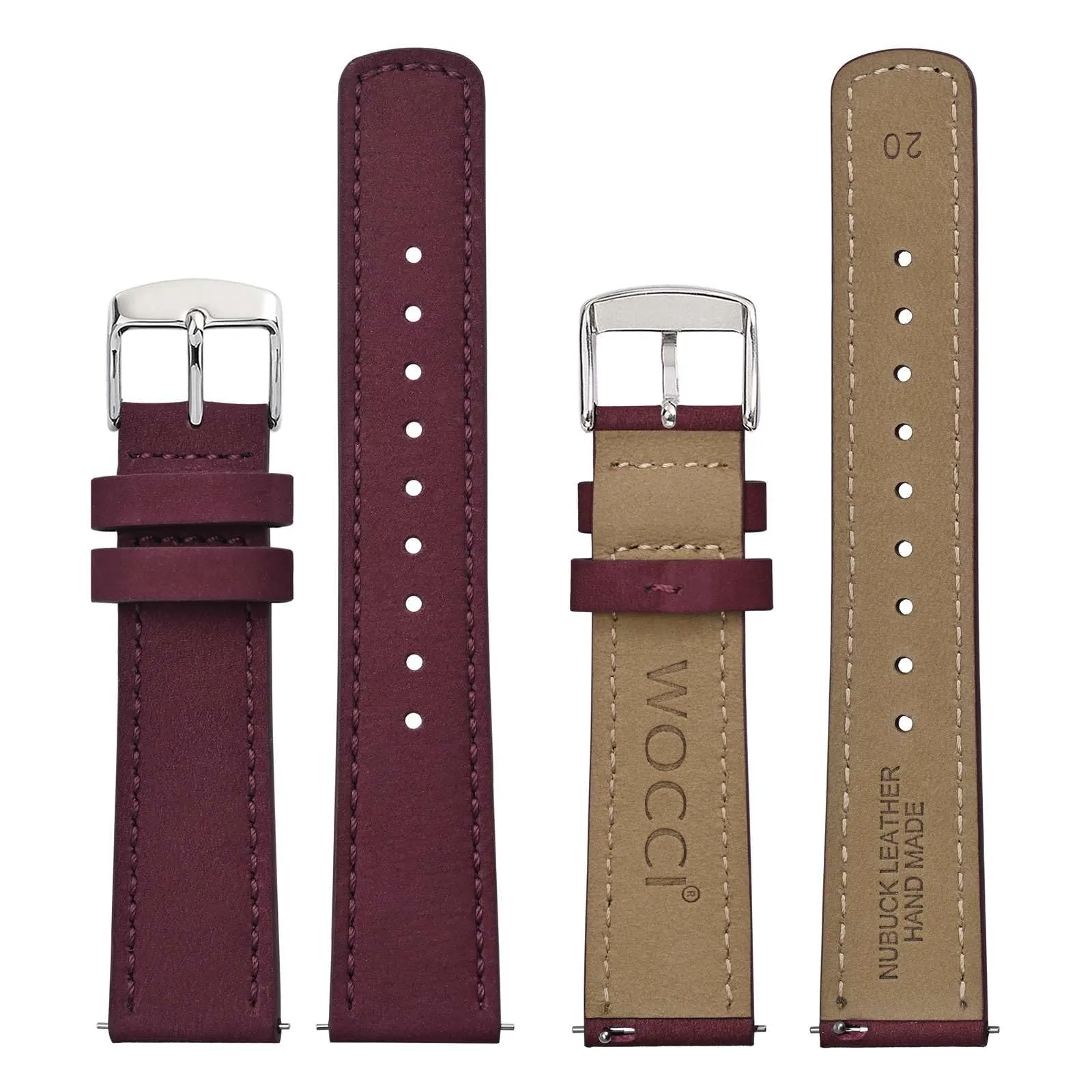 WOCCI 18mm Retrò Cinturino in Pelle per Uomo e Donna, Cinturino a Sgancio Rapido con Fibbia Argento (Rosso) - immagine 2