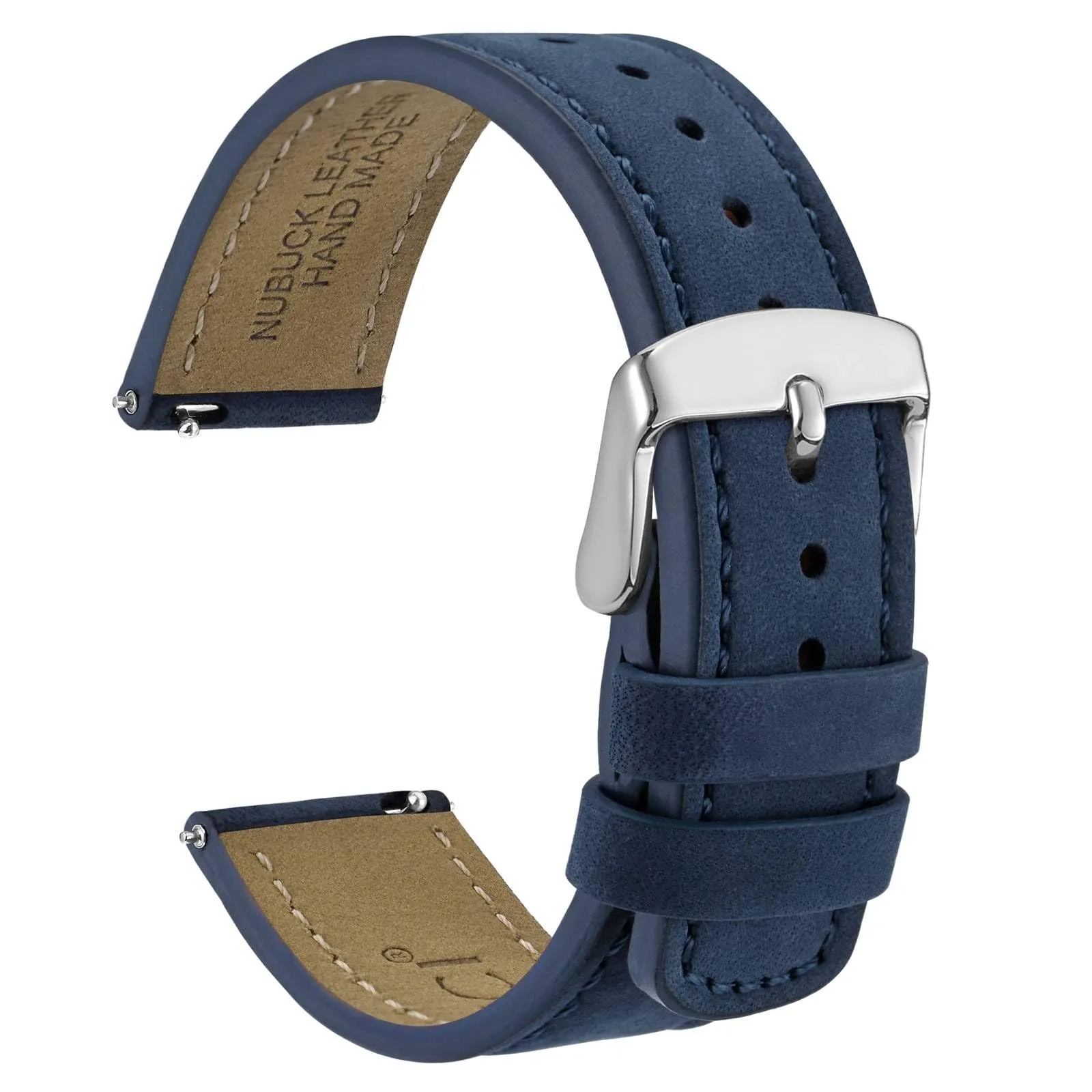 WOCCI 20mm Retrò Cinturino in Pelle per Uomo e Donna, Cinturino a Sgancio Rapido con Fibbia Argento (Blu) - immagine 1