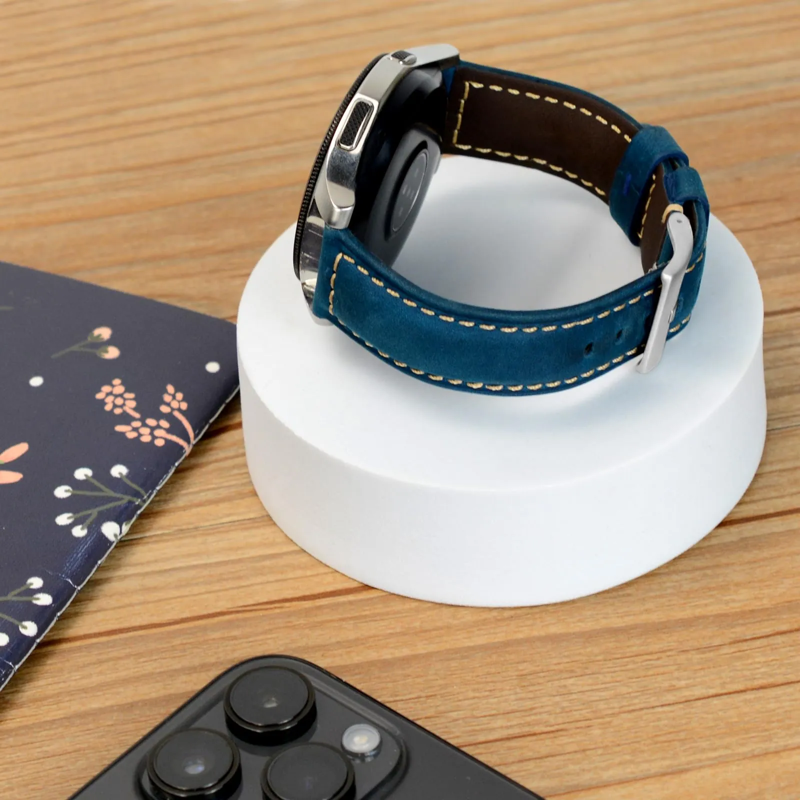 TStrap Cinturino Pelle Orologio 22mm - Blu Cuoio Vintage Elegante Cinturini Uomo - Flessibile Spessore Militari Bracciale di Ricambio Fibbia per Smartwatch - 20mm 22mm 24mm - immagine 5