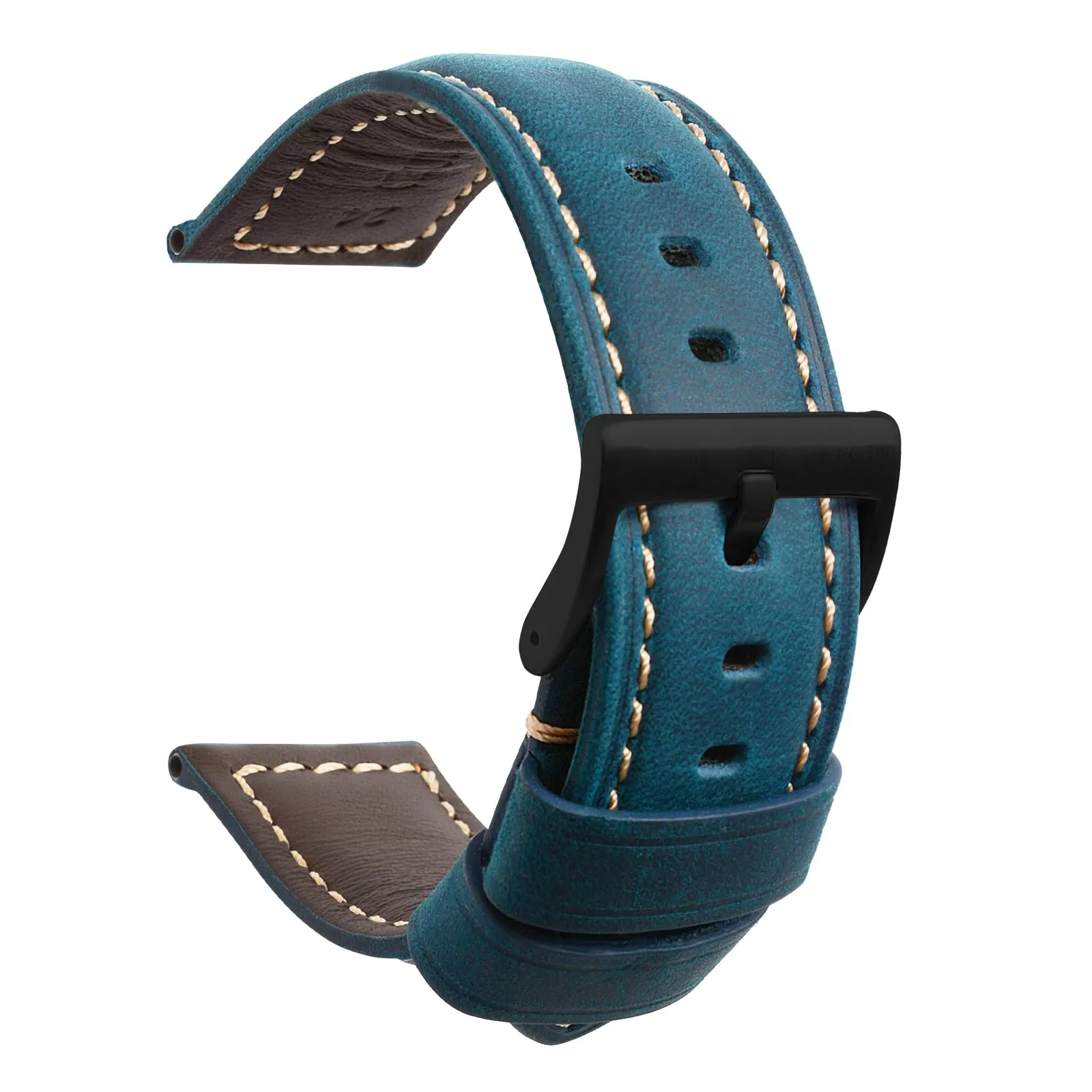 TStrap Cinturino Pelle Orologio 20mm - Blu Cuoio Vintage Elegante Cinturini Uomo - Flessibile Spessore Militari Bracciale di Ricambio Fibbia per Smartwatch - 20mm 22mm 24mm - immagine 1
