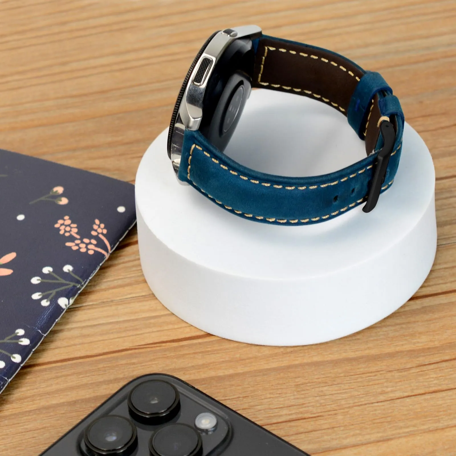 TStrap Cinturino Pelle Orologio 20mm - Blu Cuoio Vintage Elegante Cinturini Uomo - Flessibile Spessore Militari Bracciale di Ricambio Fibbia per Smartwatch - 20mm 22mm 24mm - immagine 5