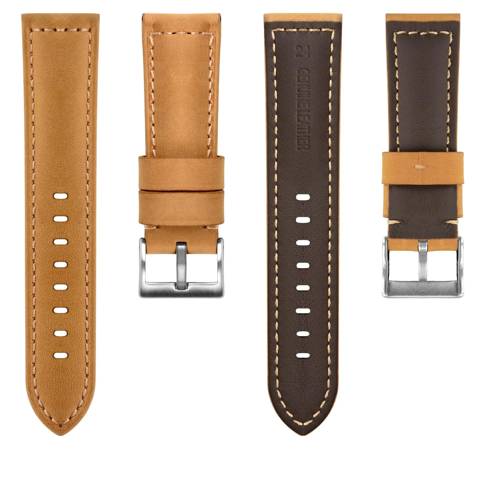 TStrap Cinturino Pelle Orologio 20mm - Marrone Cuoio Vintage Elegante Cinturini Uomo - Flessibile Spessore Militari Bracciale di Ricambio Fibbia per Smartwatch - 20mm 22mm 24mm - immagine 2