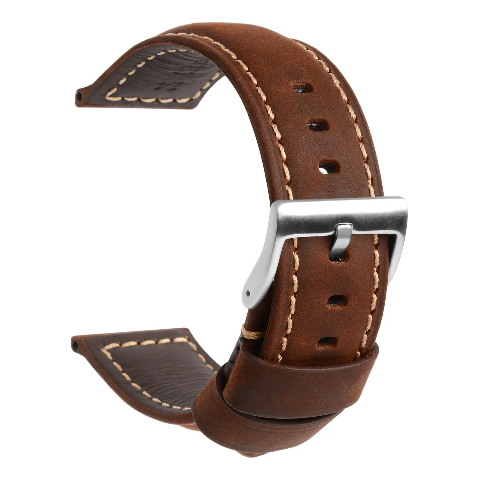 TStrap Cinturino Pelle Orologio 24mm - Marrone Scuro Cuoio Vintage Elegante Cinturini Uomo - Flessibile Spessore Militari Bracciale di Ricambio Fibbia per Smartwatch - 20mm 22mm 24mm - immagine 1