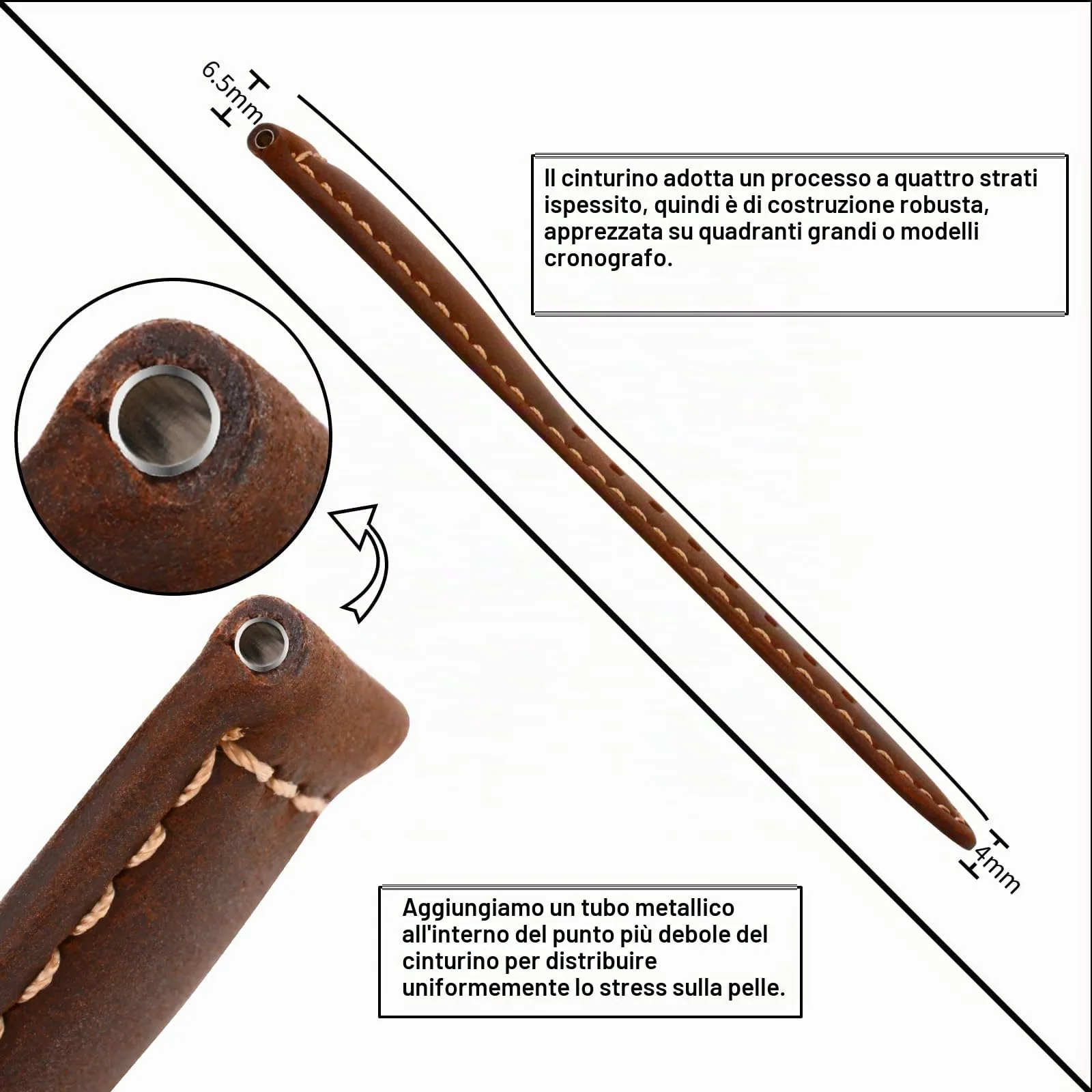 TStrap Cinturino Pelle Orologio 24mm - Marrone Scuro Cuoio Vintage Elegante Cinturini Uomo - Flessibile Spessore Militari Bracciale di Ricambio Fibbia per Smartwatch - 20mm 22mm 24mm - immagine 4