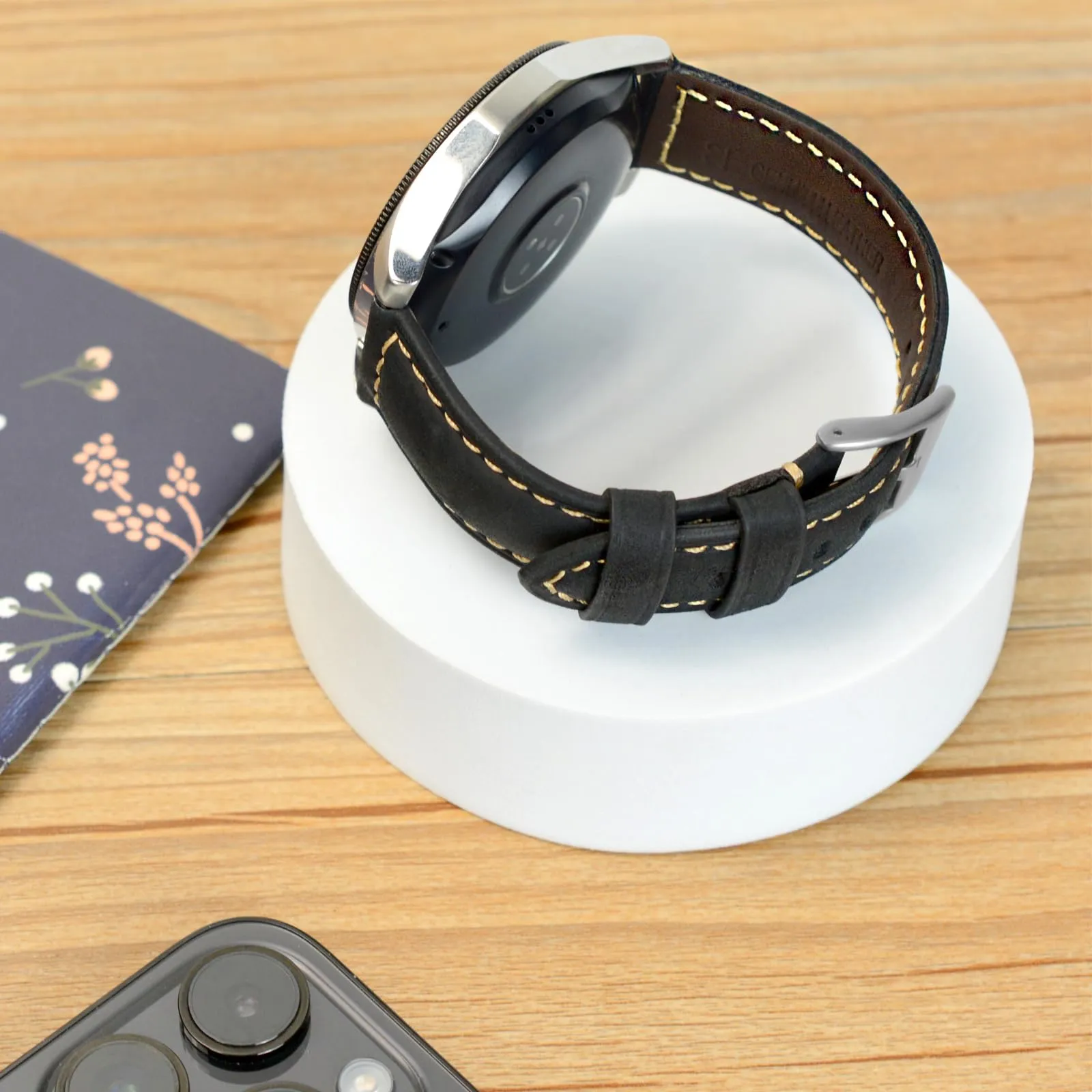 TStrap Cinturino Pelle Orologio 24mm - Nero Cuoio Vintage Elegante Cinturini Uomo - Flessibile Spessore Militari Bracciale di Ricambio Fibbia per Smartwatch - 20mm 22mm 24mm - immagine 5